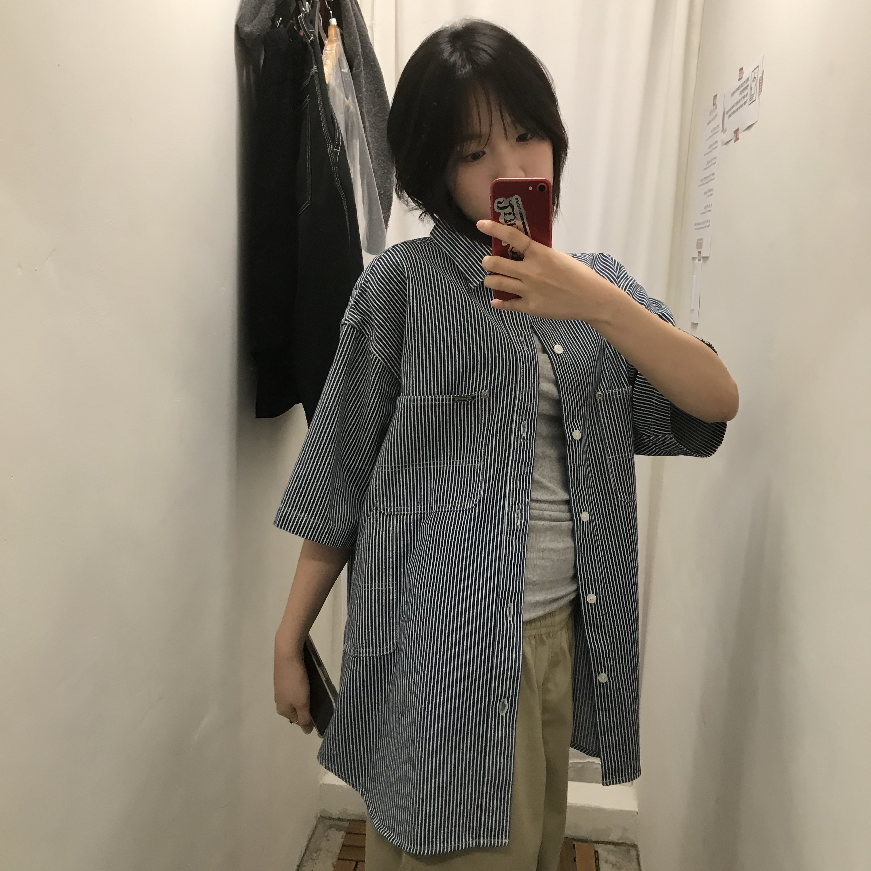 Supreme Loose Fit S/S Denim Painter Shirt Washed Indigo - 25SS, Human Made Baggy Shorts Black 착용 스타일 - 4