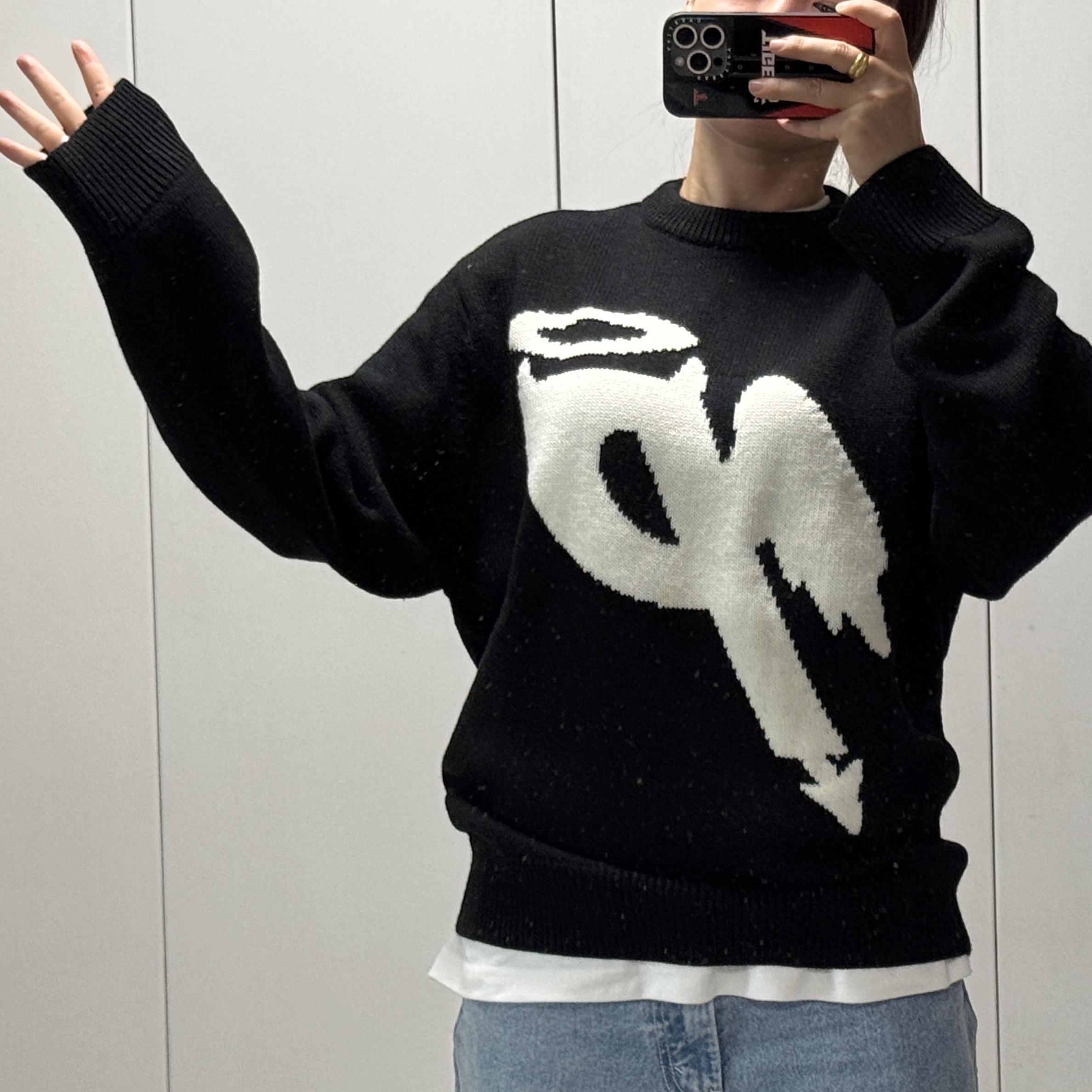 Palace P Wing Knit Black - 25SS 착용 스타일 - 2
