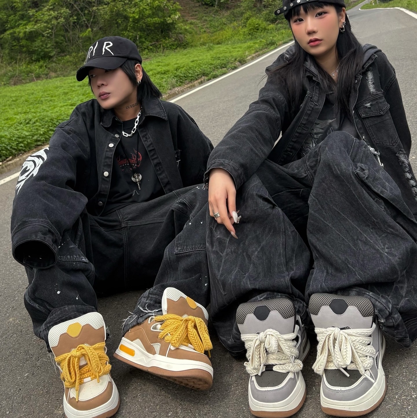 Project G/R Hybrid Denim Shirts Jacket Black, REPINER RIR Destroyed Washed Cap Black 착용 스타일 - 3