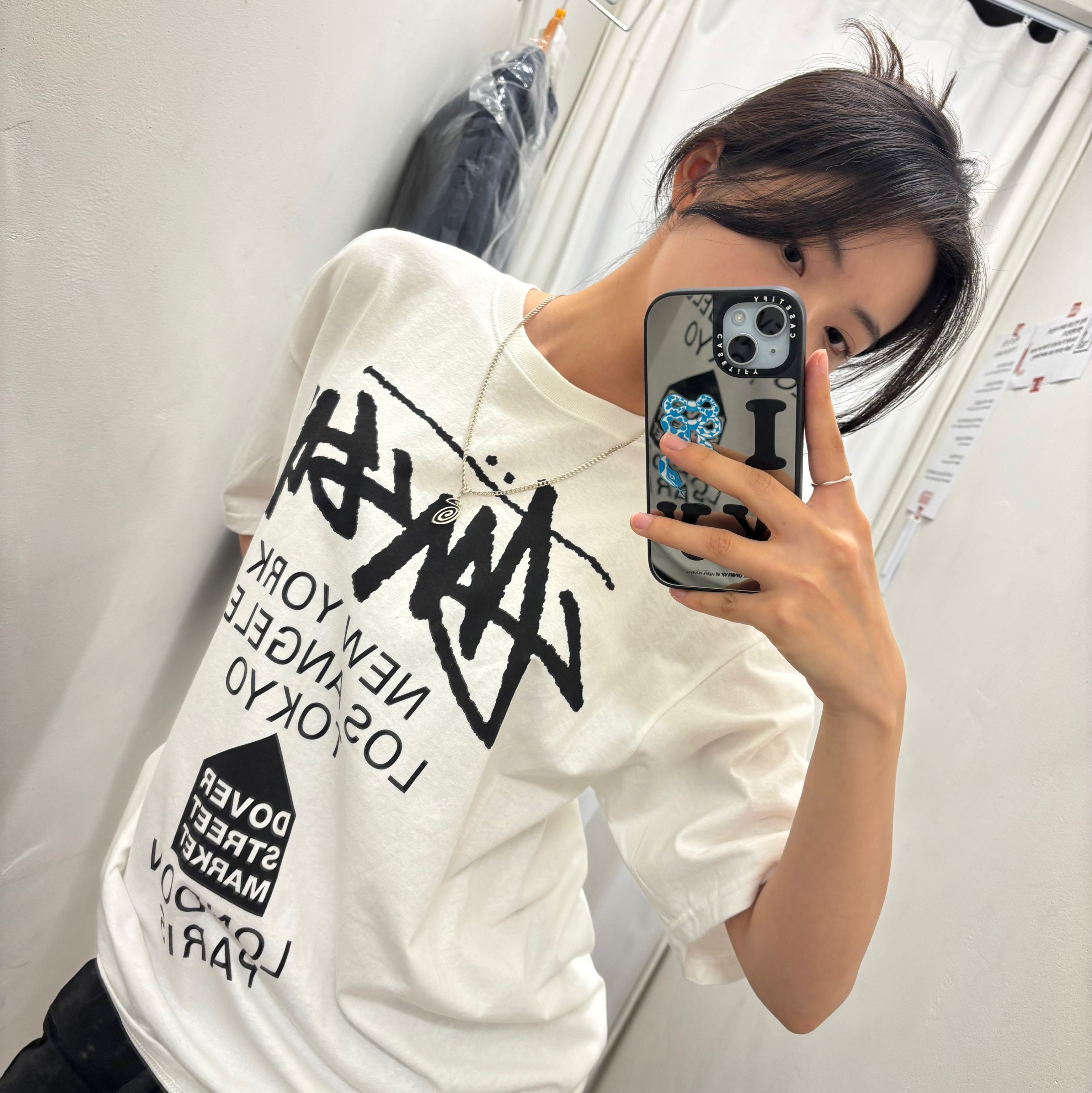 Stussy Swirly S Chain Sterling Silver, Stussy World Tour T-Shirt Navy 2024,2025 착용 스타일 - 1