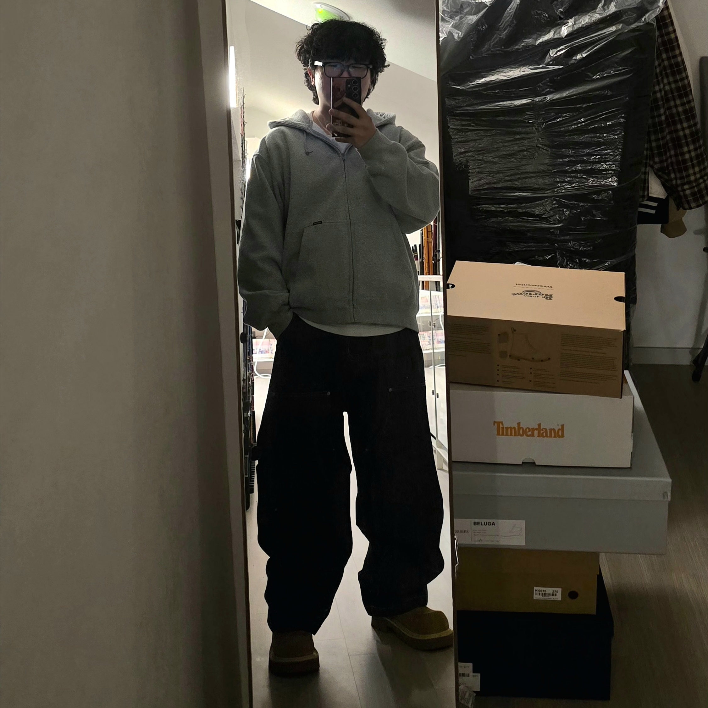 Supreme Work Zip Up Hooded Sweatshirt Heather Grey - 25SS 착용 스타일