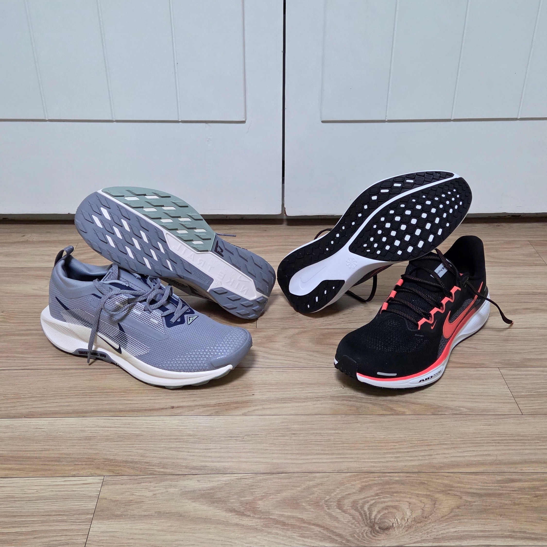 Nike Air Zoom Pegasus 41 Black Wild Mango, Nike Pegasus Trail 5 Gore-Tex Cement Grey Jade Horizon 착용 스타일 - 1