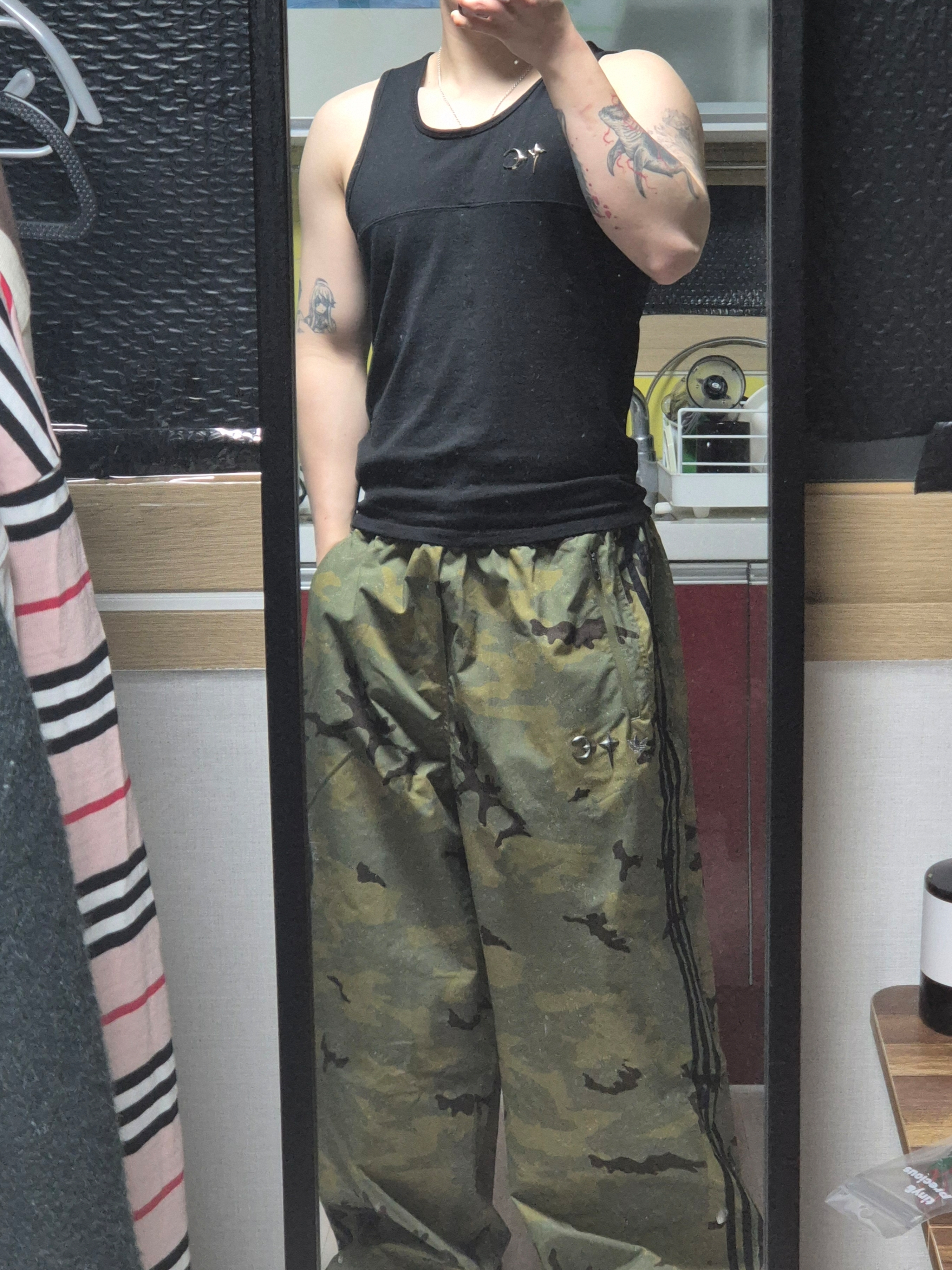 Adidas x Thug Club Track Pant Focus Olive Cream White - KR Sizing, Thug Club TC Tank Top Black 착용 스타일 - 2