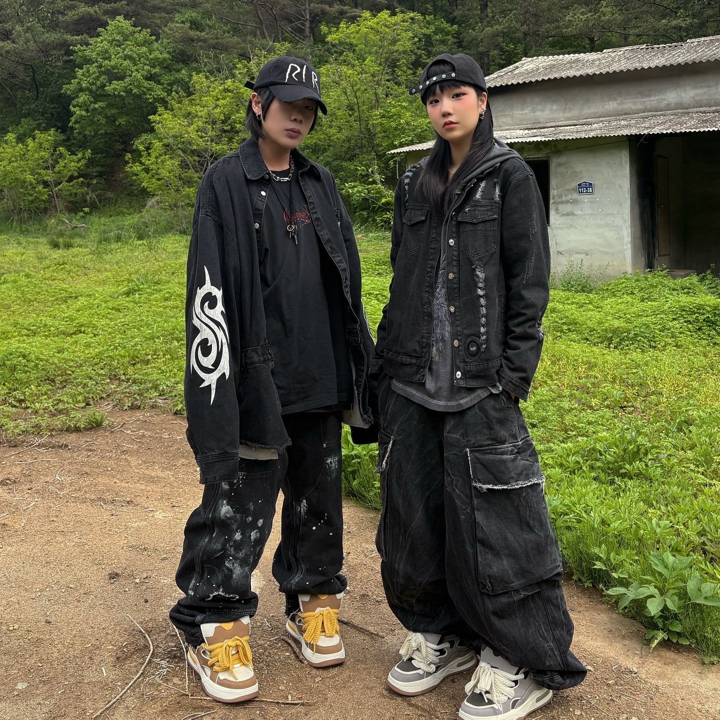 Project G/R Hybrid Denim Shirts Jacket Black, REPINER RIR Destroyed Washed Cap Black 착용 스타일 - 4
