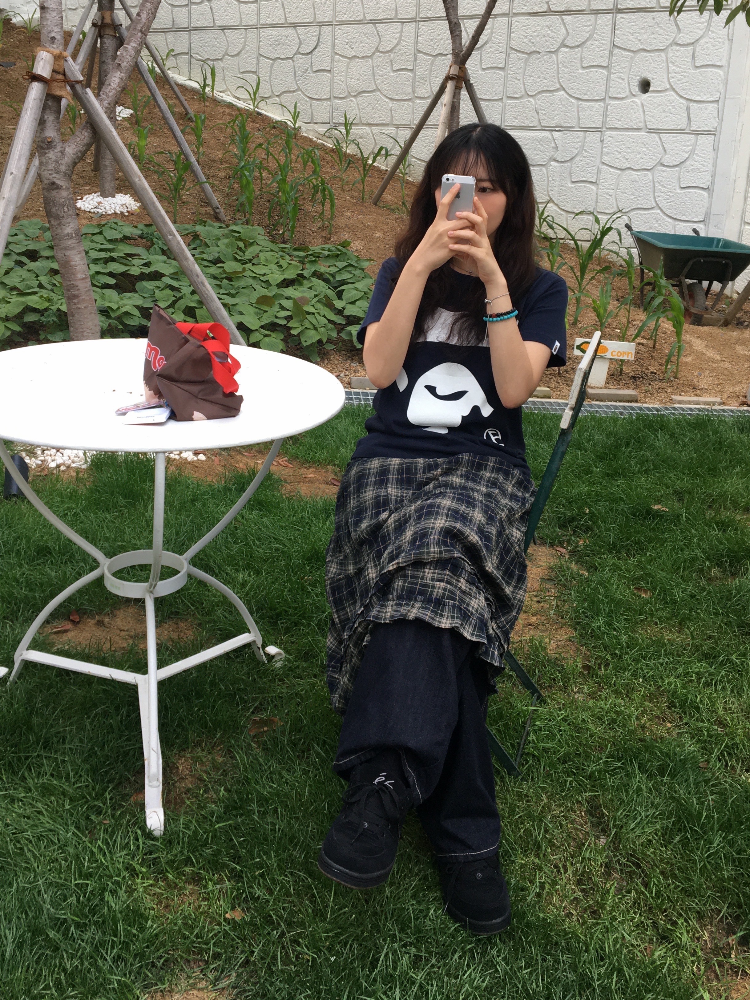 COYSEIO Shirring Midi Skirt Check 착용 스타일