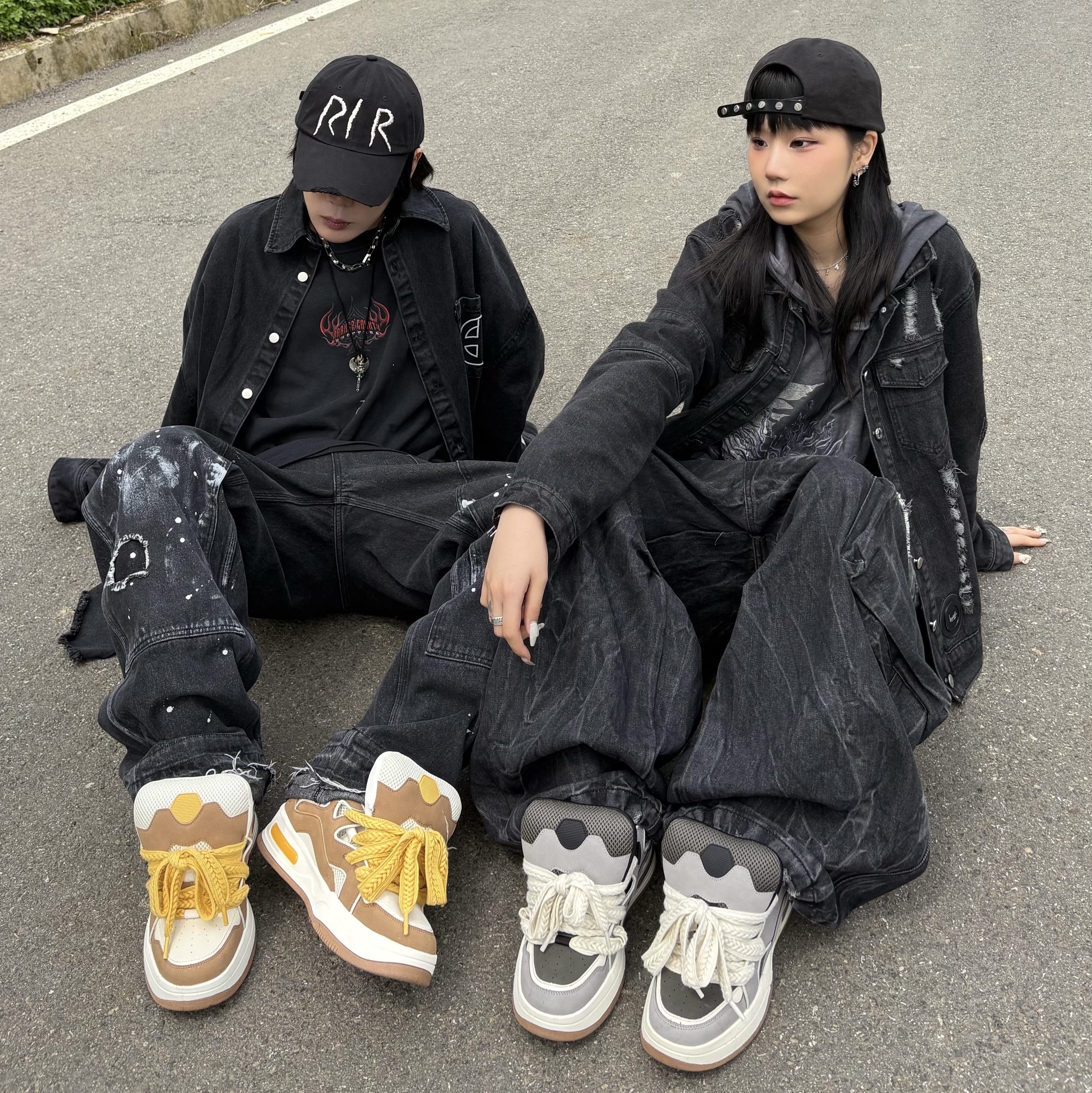 Wapworks Work Double Knee Carpenter Pants, Project G/R Hybrid Denim Shirts Jacket Black 착용 스타일 - 4