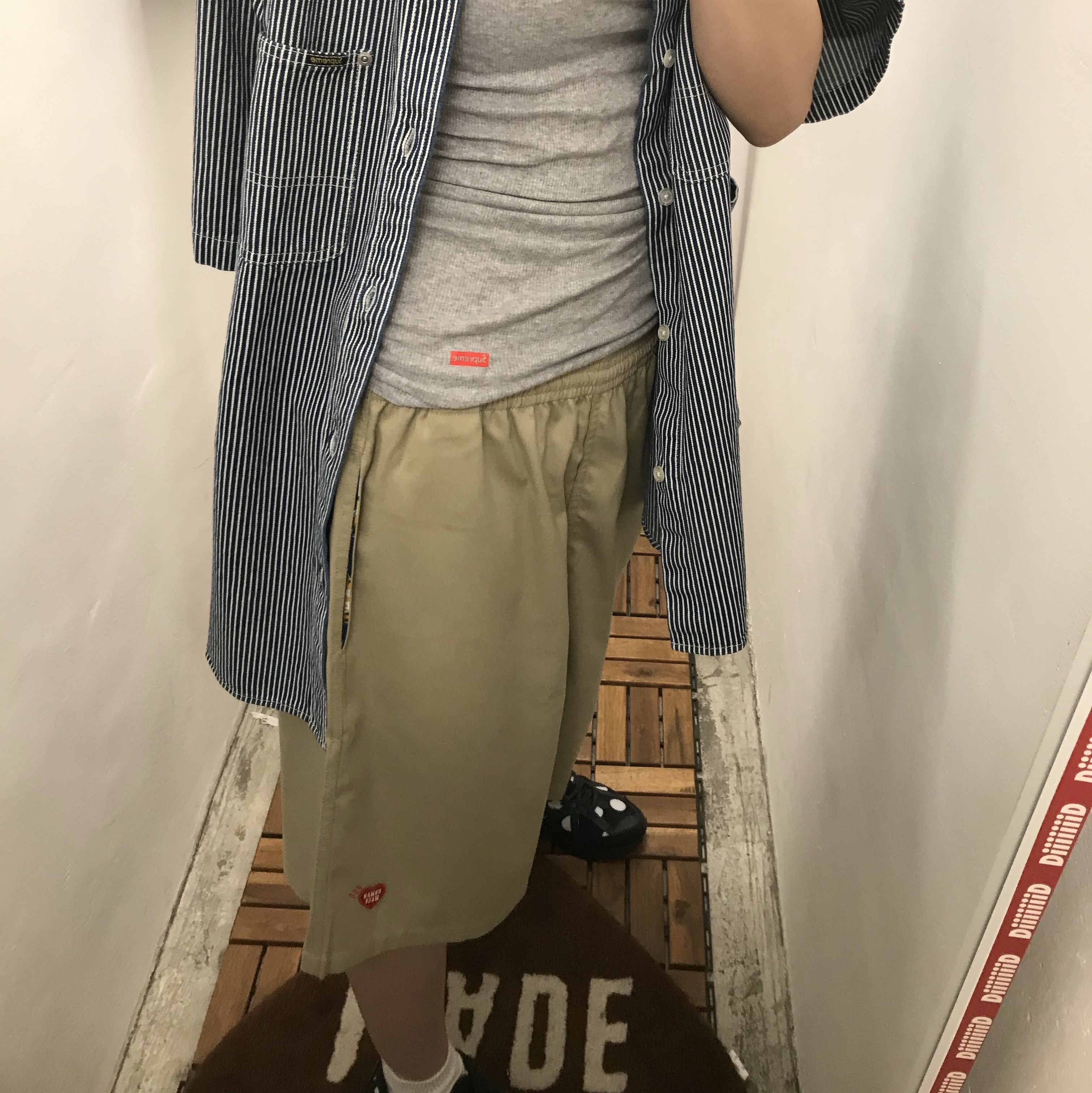 Supreme Loose Fit S/S Denim Painter Shirt Washed Indigo - 25SS, Human Made Baggy Shorts Black 착용 스타일 - 6