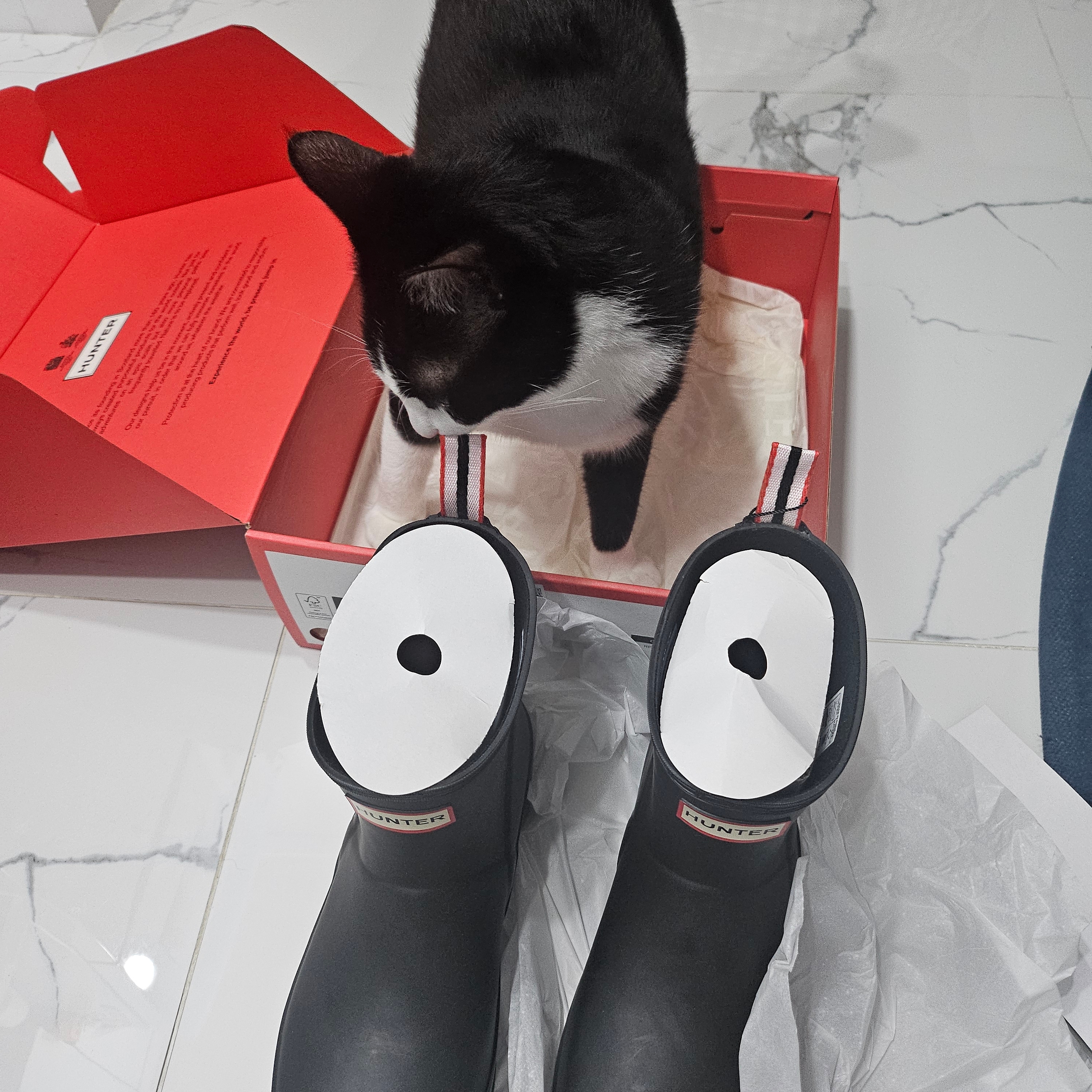 (W) Hunter Play Short Rain Boots Black 착용 스타일 - 2