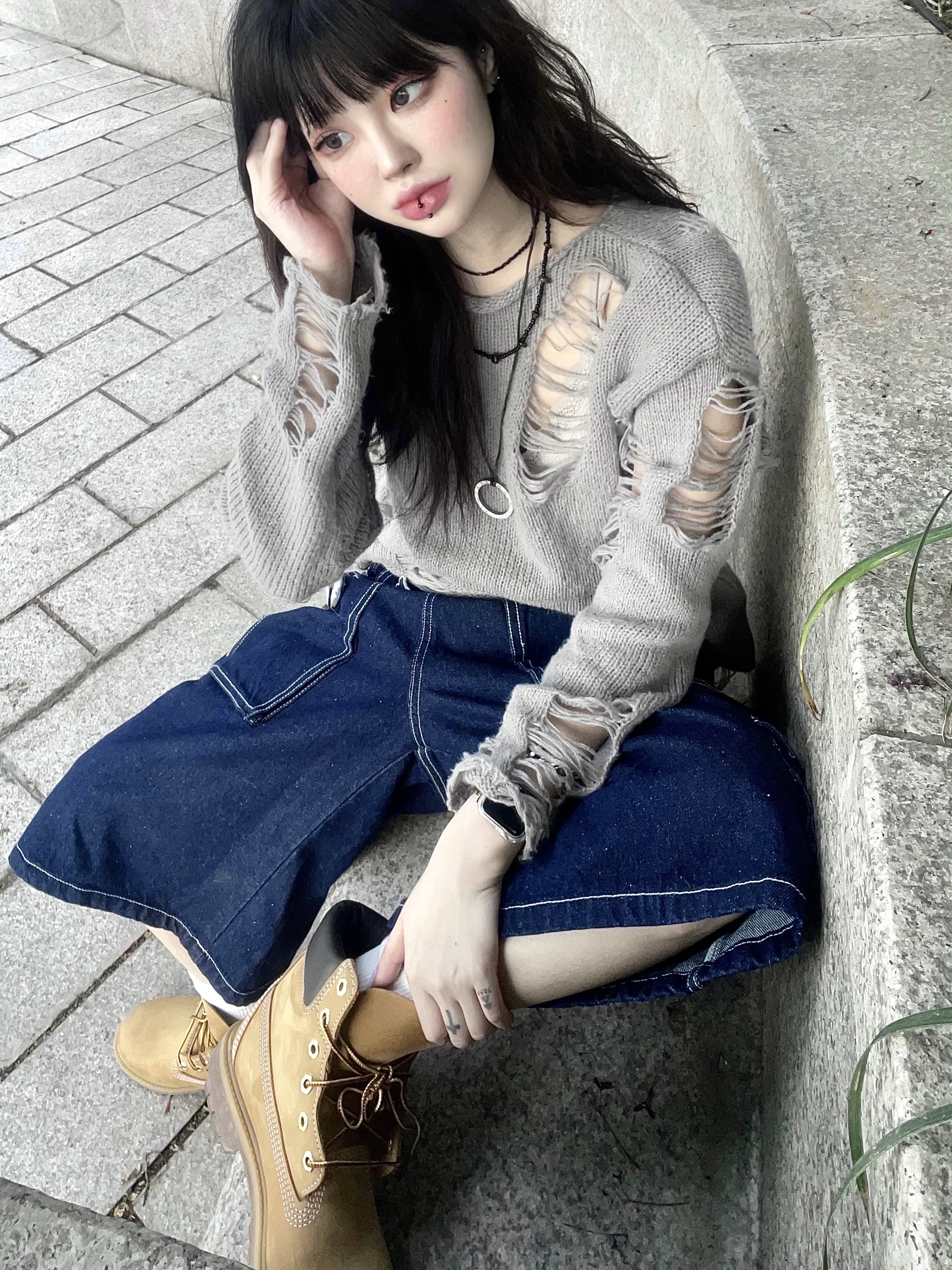 Flavorism Carpenter Bermuda Denim Pants Indigo 착용 스타일