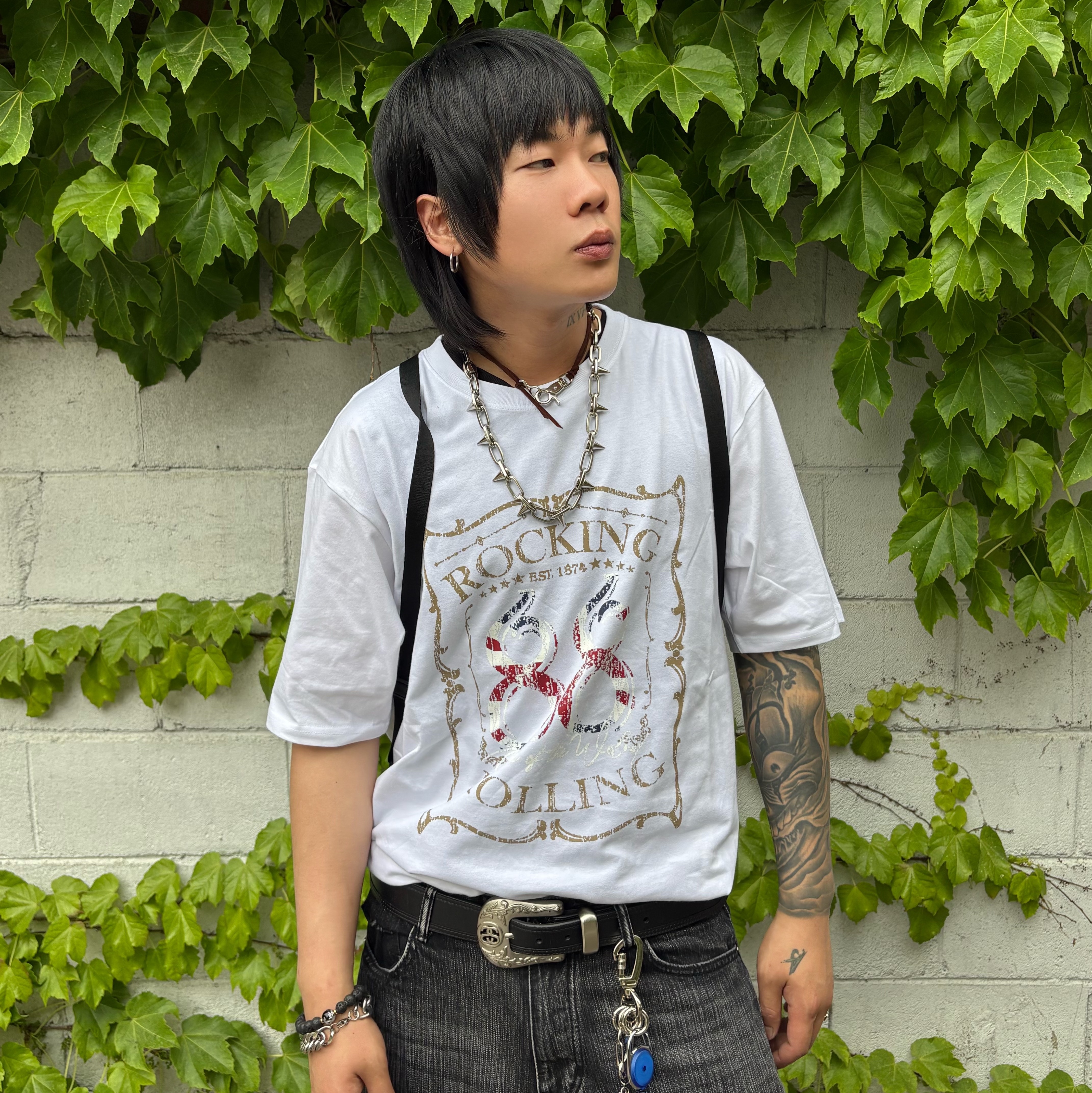 Balenciaga 10XL Sneakers White Grey Silver Black, Stussy SS Link Cowboy Belt Black 착용 스타일 - 2