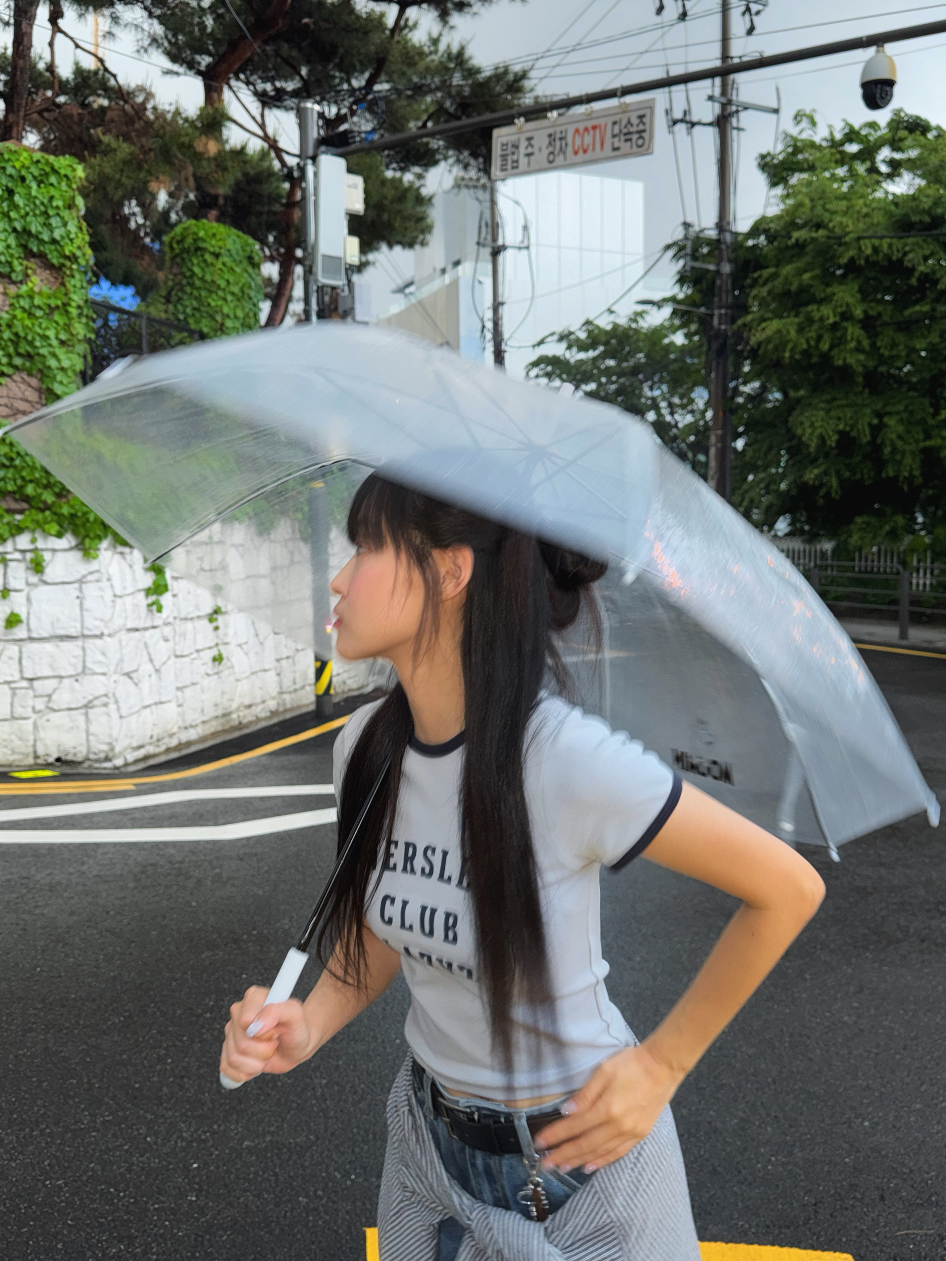 LAZYZ Oversleep Club Ringer Tshirt Cloud 착용 스타일 - 2