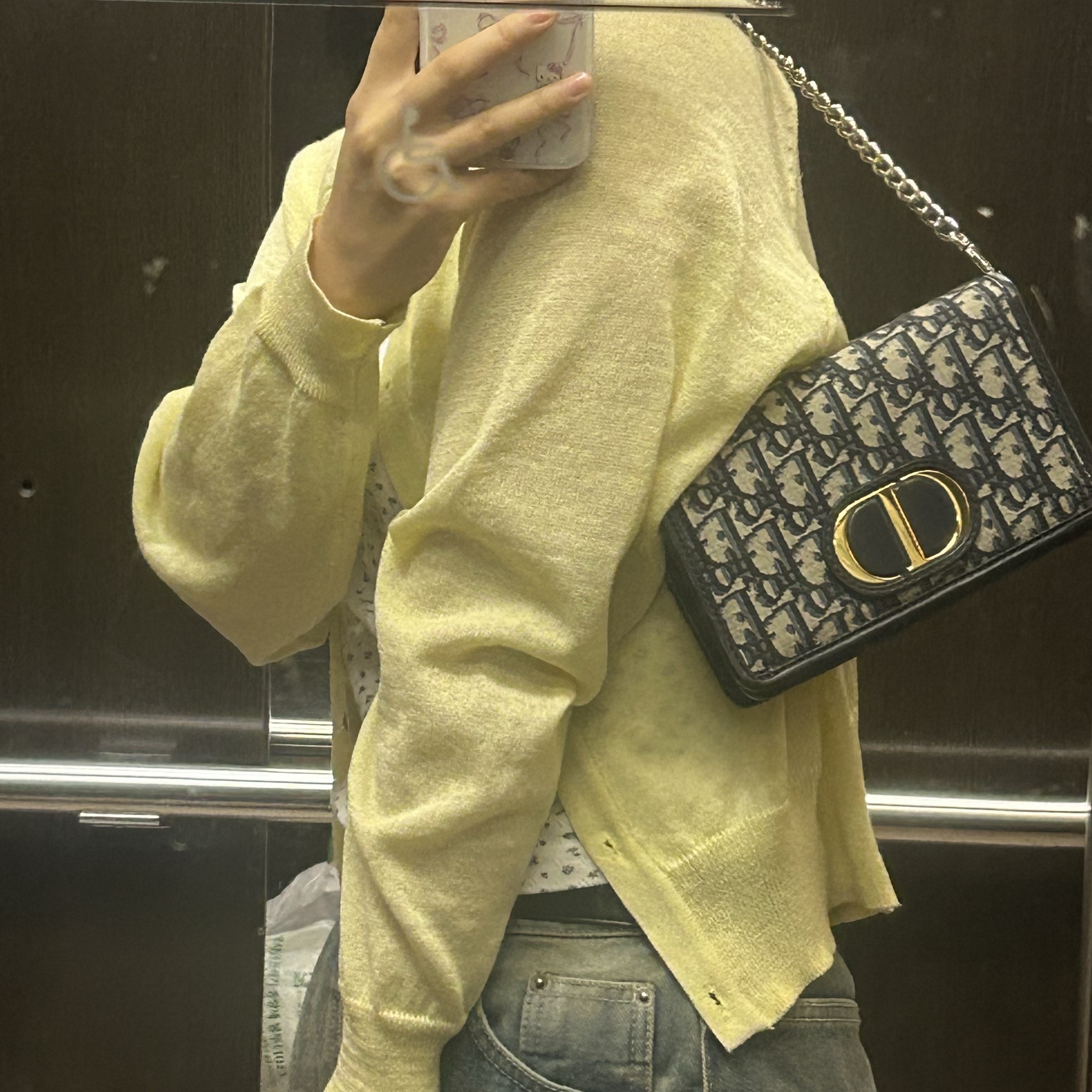 Dior 2-In-1 30 Montaigne Pouch Blue Dior Oblique Jacquard 착용 스타일