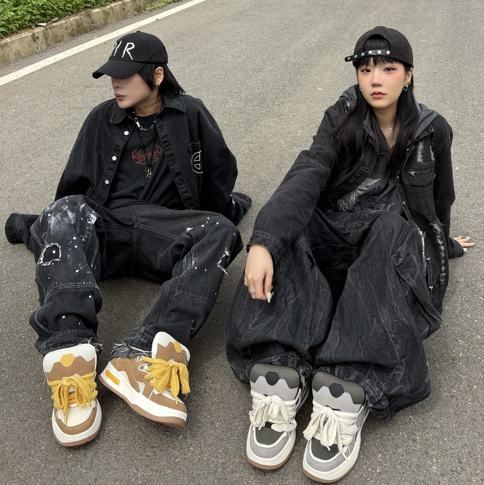 Wapworks Work Double Knee Carpenter Pants, Project G/R Hybrid Denim Shirts Jacket Black 착용 스타일 - 2