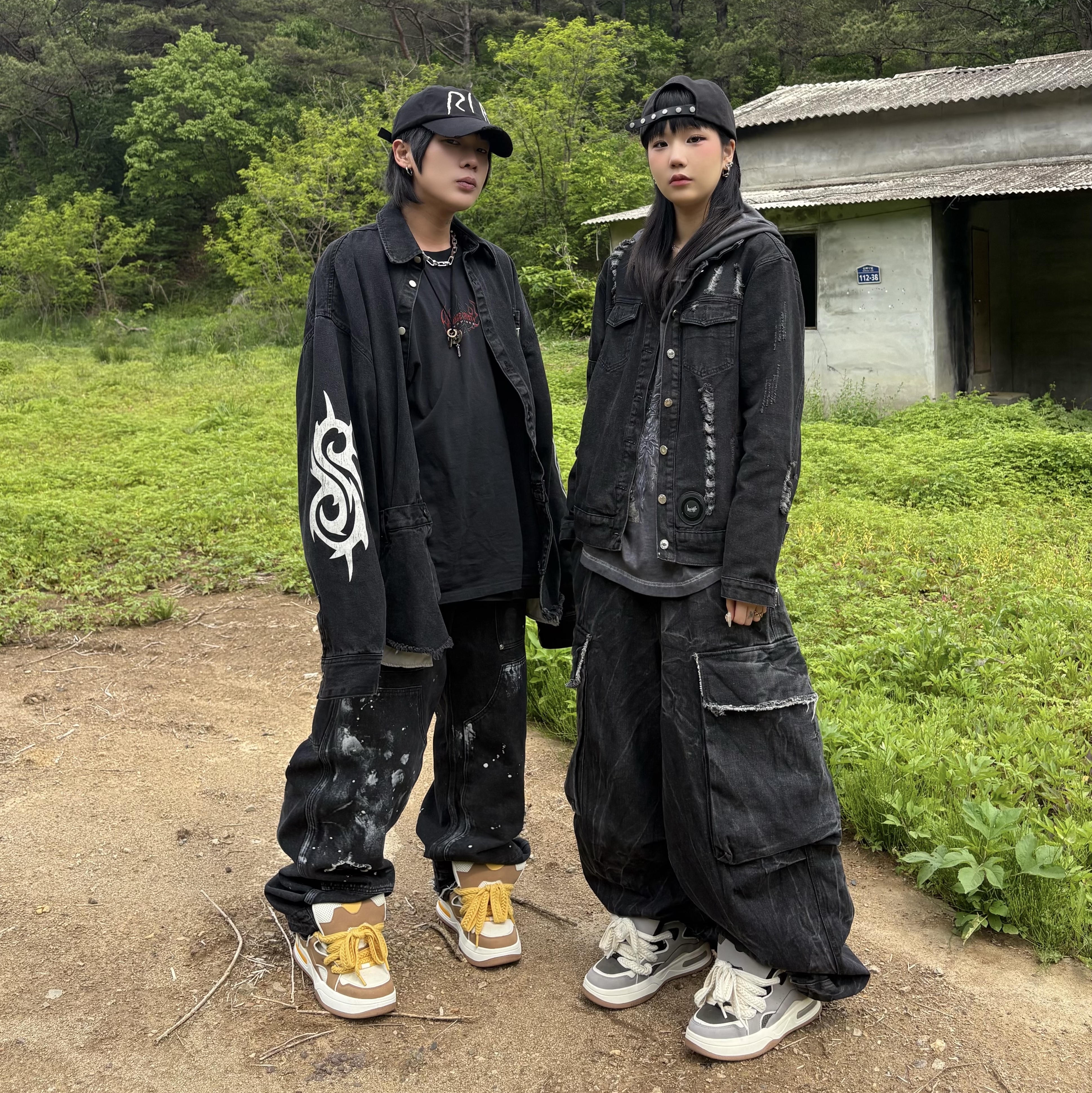 Wapworks Work Double Knee Carpenter Pants, Project G/R Hybrid Denim Shirts Jacket Black 착용 스타일 - 5