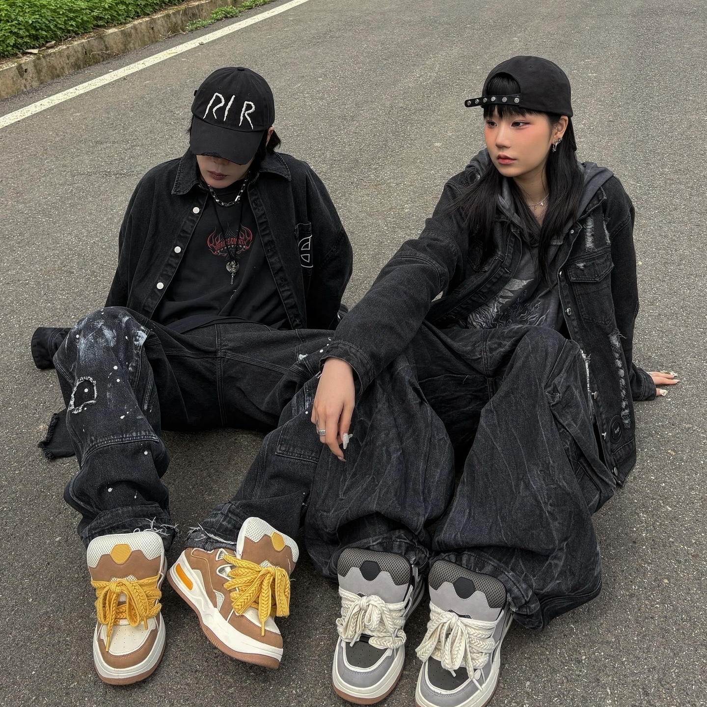 Project G/R Hybrid Denim Shirts Jacket Black, REPINER RIR Destroyed Washed Cap Black 착용 스타일 - 1