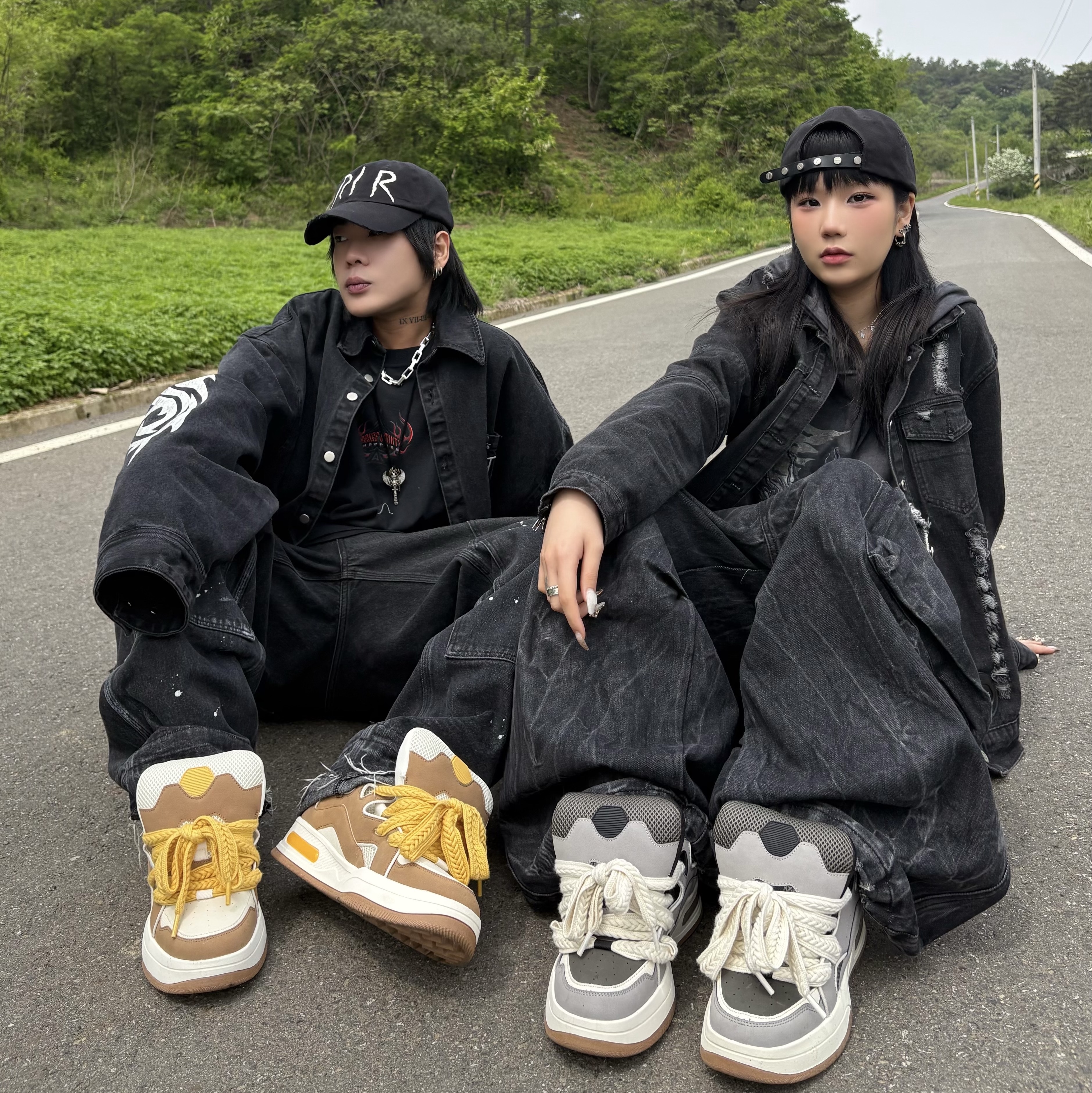 Wapworks Work Double Knee Carpenter Pants, Project G/R Hybrid Denim Shirts Jacket Black 착용 스타일 - 3