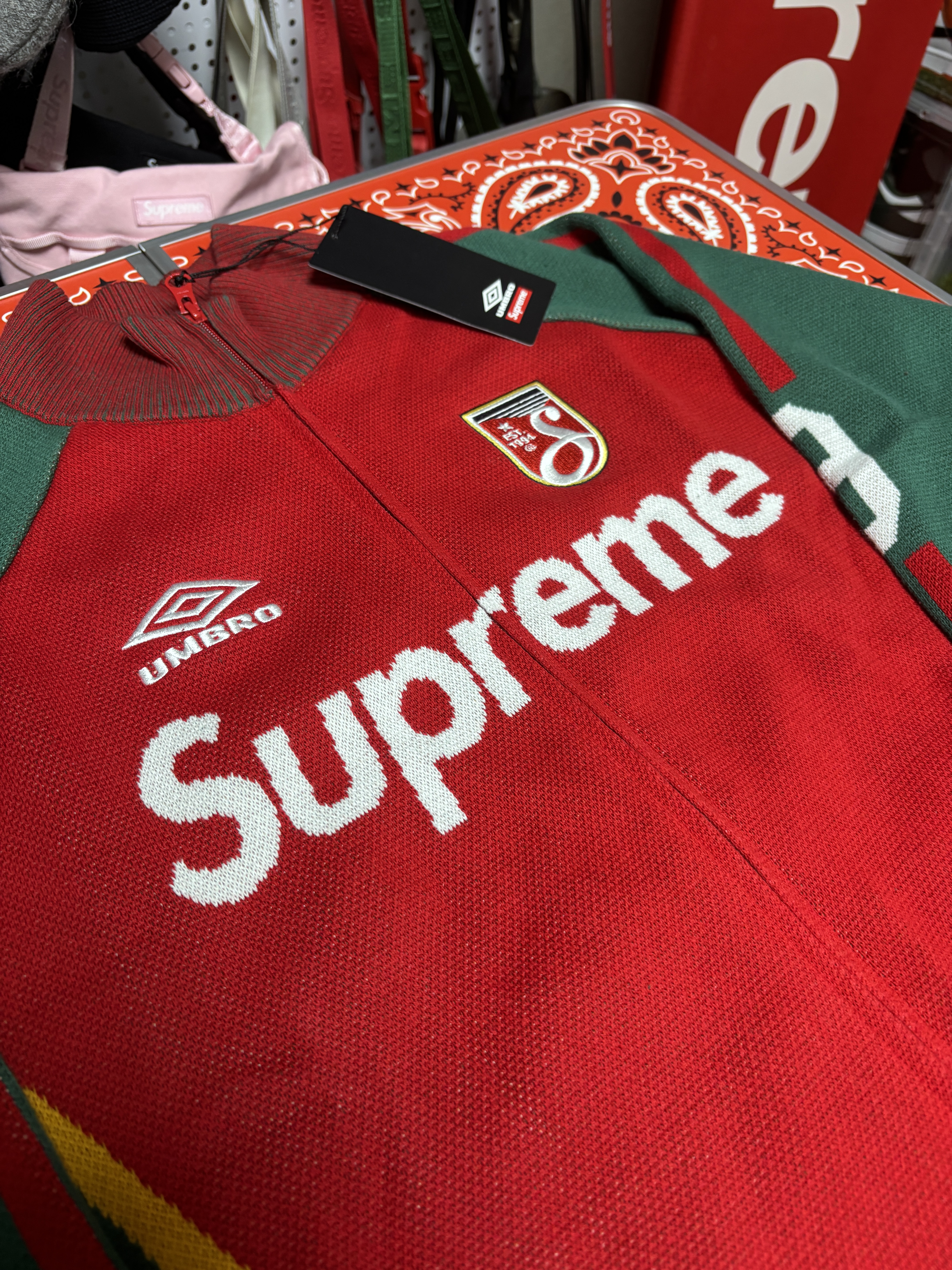 Supreme x Umbro Zip Up Sweater Red - 25SS 착용 스타일 - 2