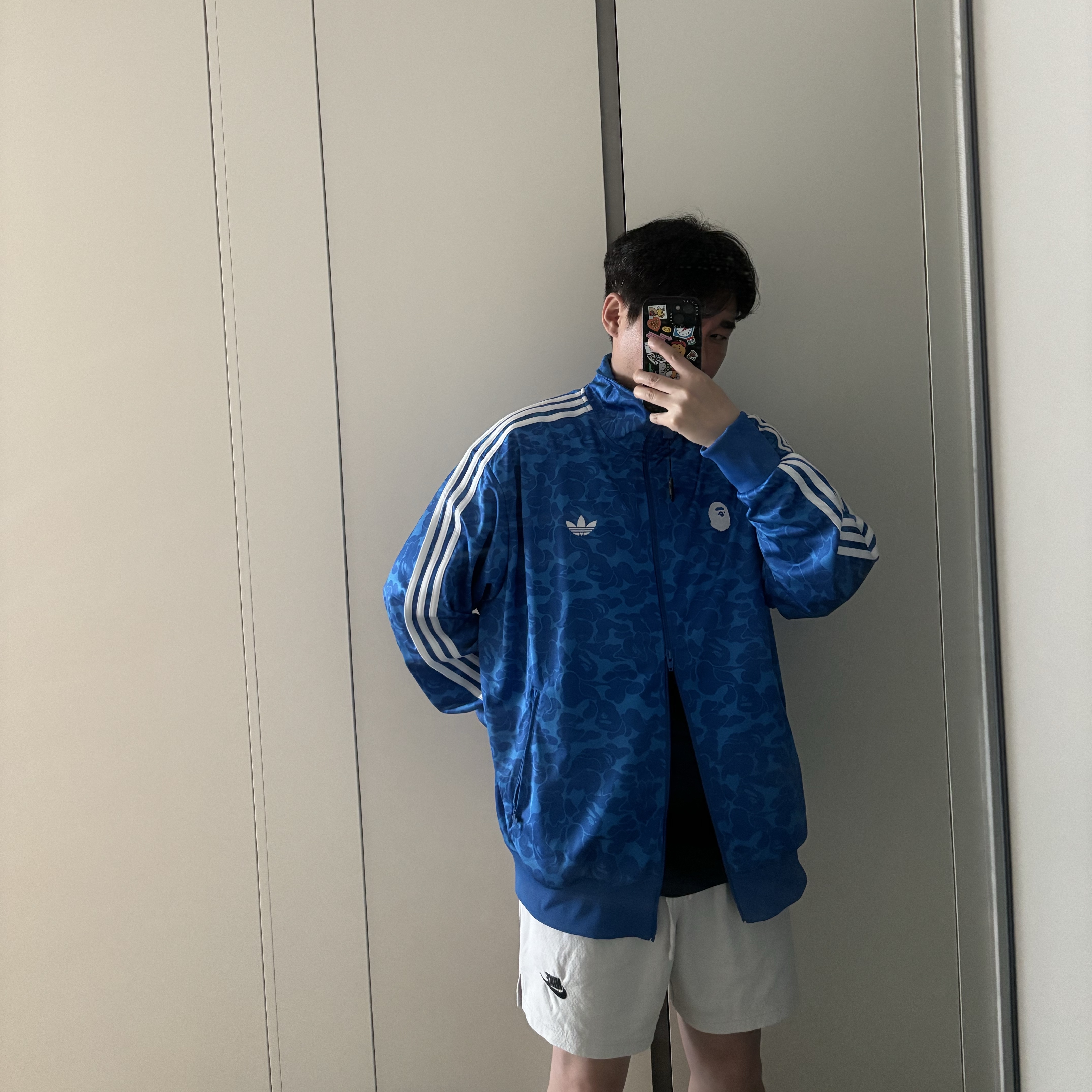 Adidas x BAPE Allover Print Track Top Blue - KR Sizing 착용 스타일