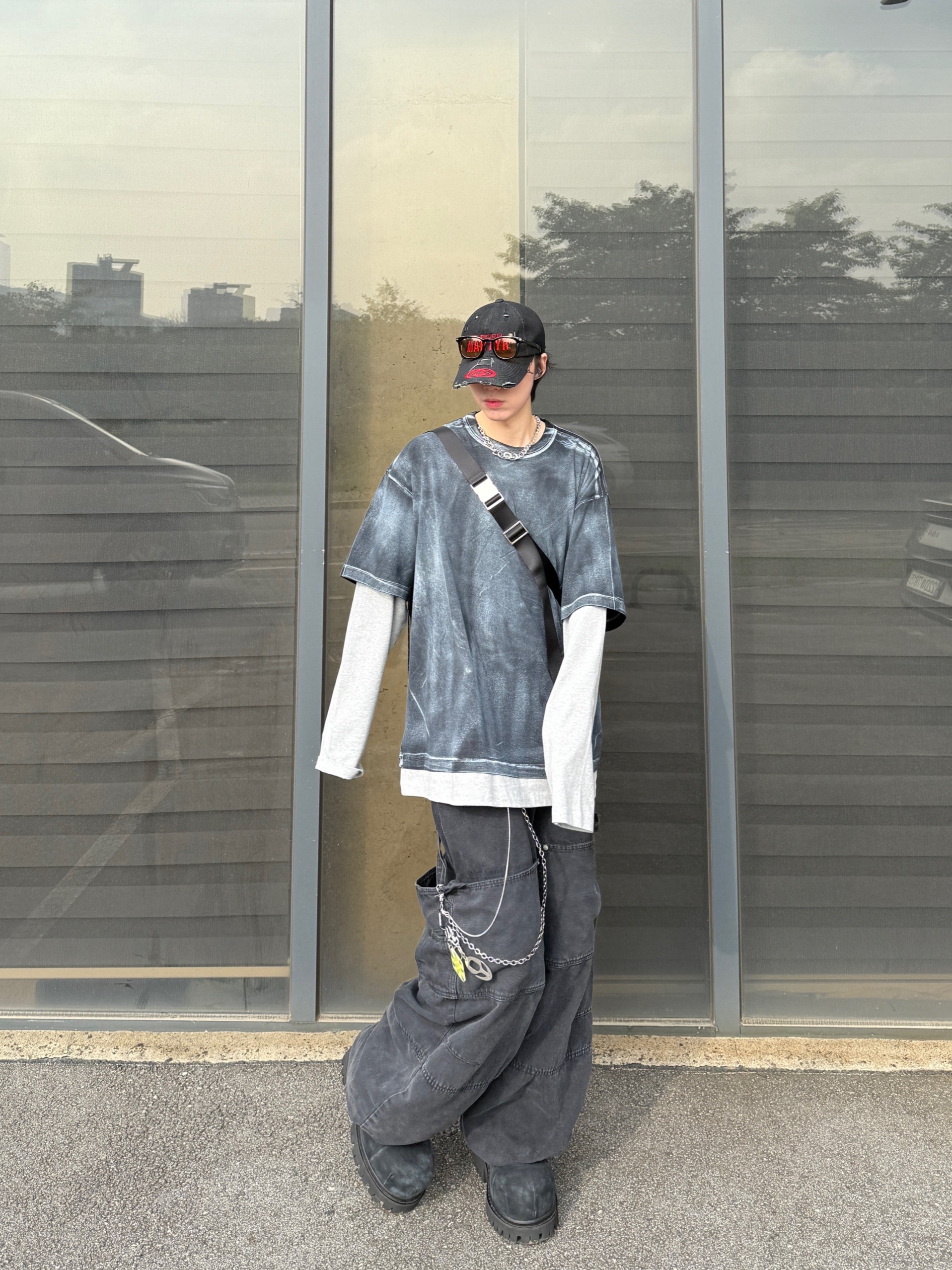 Nonnod Milky washed layered T-Shirt, Civision by CSC Iconic Necklace Silver 착용 스타일 - 4