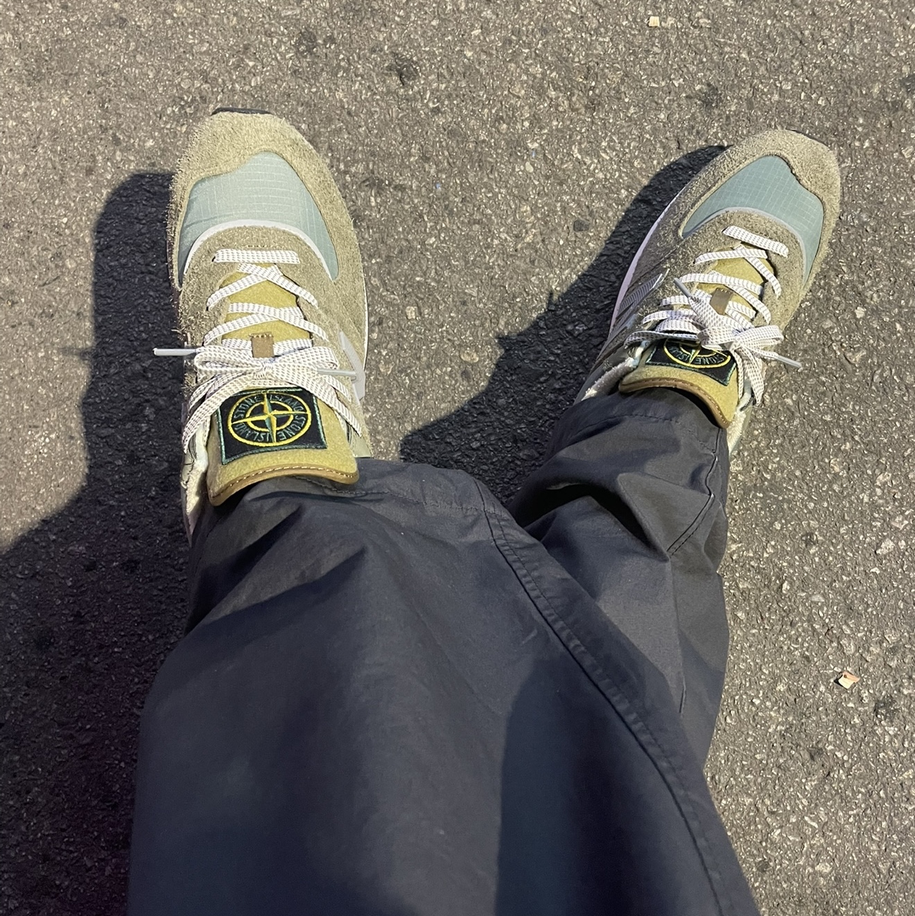 New Balance x Stone Island 574 Legacy Green 착용 스타일