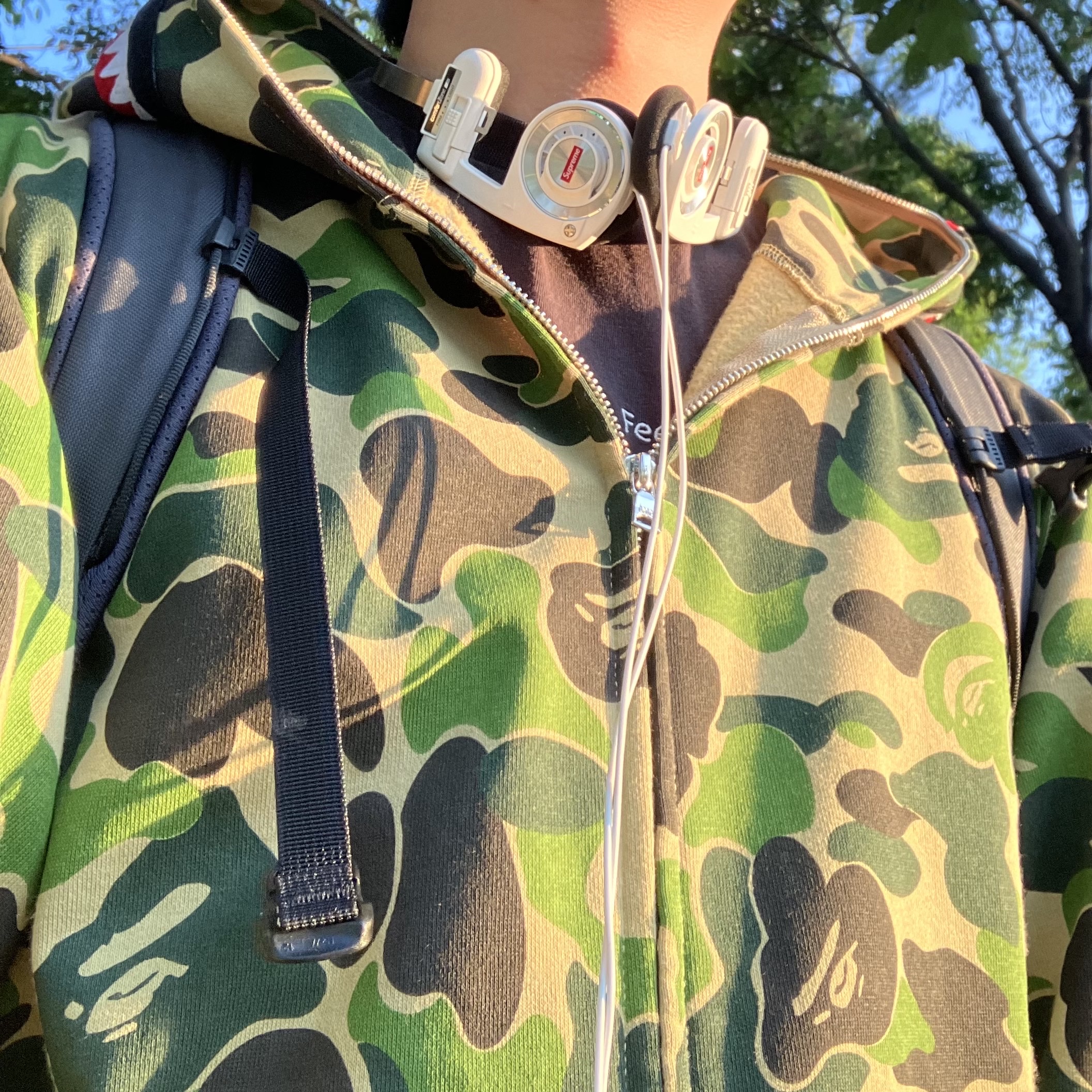 BAPE ABC Camo Shark Full Zip Hoodie Green, Supreme x Koss Portapro Headphones White - 23FW 착용 스타일
