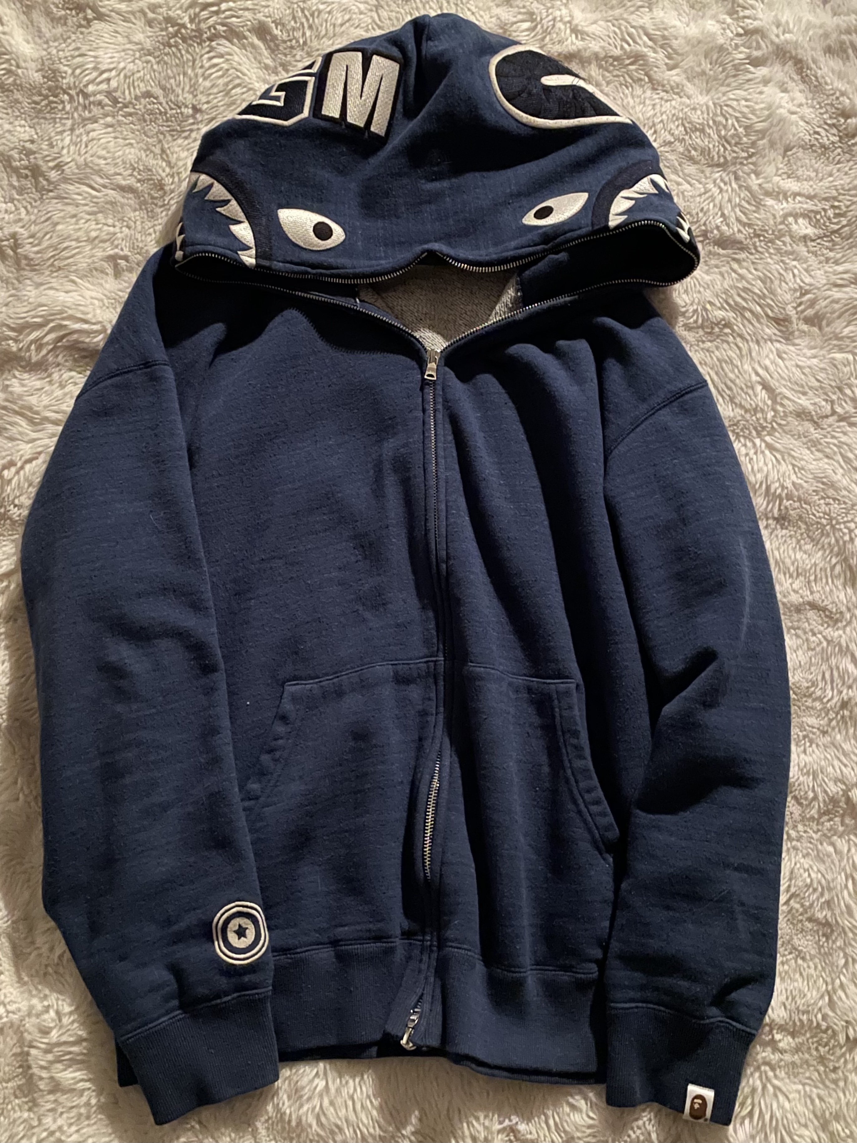 Stussy Basic Stussy Zip Hoodie Olive, BAPE Color Camo Shark Full Zip Hoodie Navy 착용 스타일 - 3
