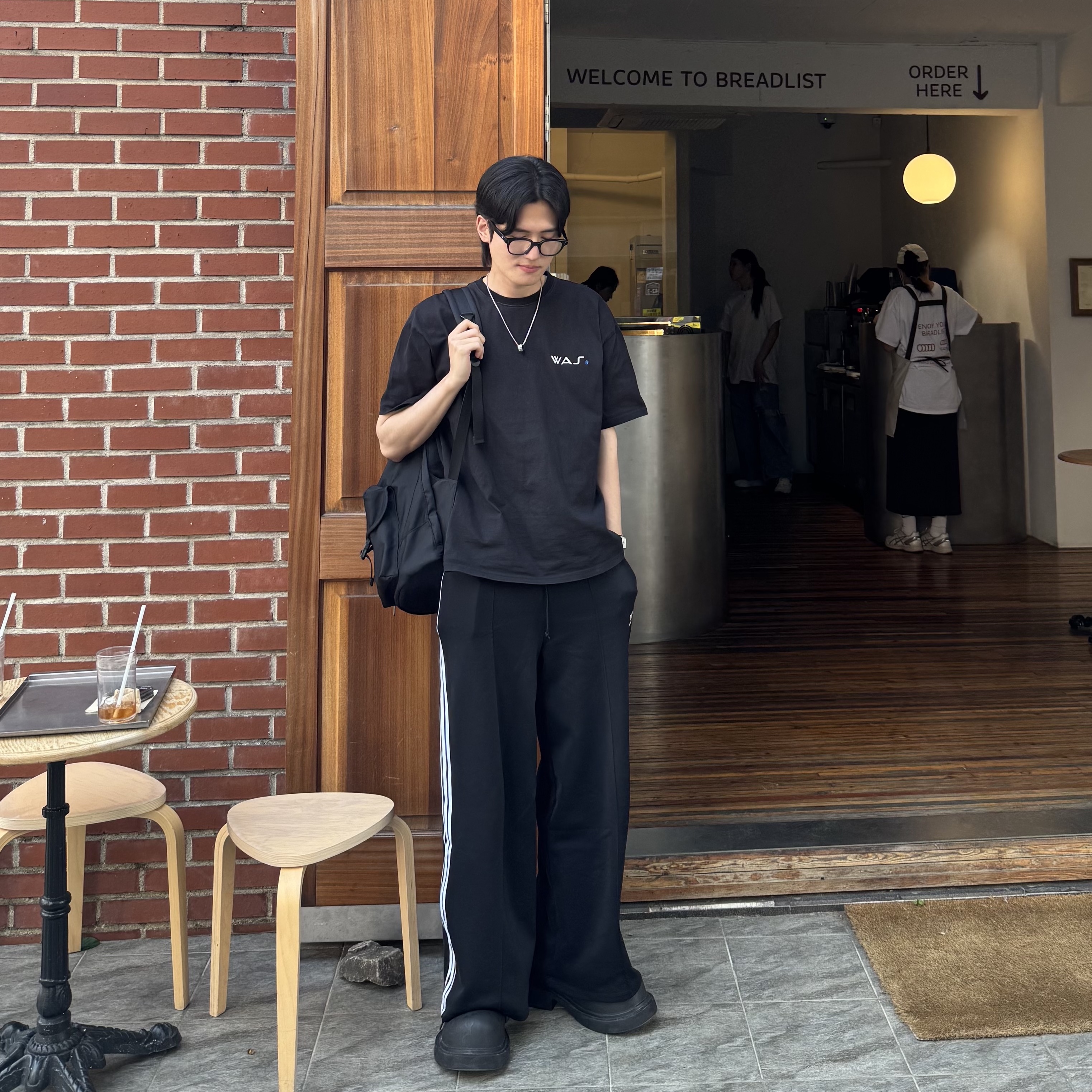 (W) Adidas Primeblue Relaxed Wide Leg Pants Black - KR Sizing, Balenciaga Steroid Derby Black 착용 스타일 - 1