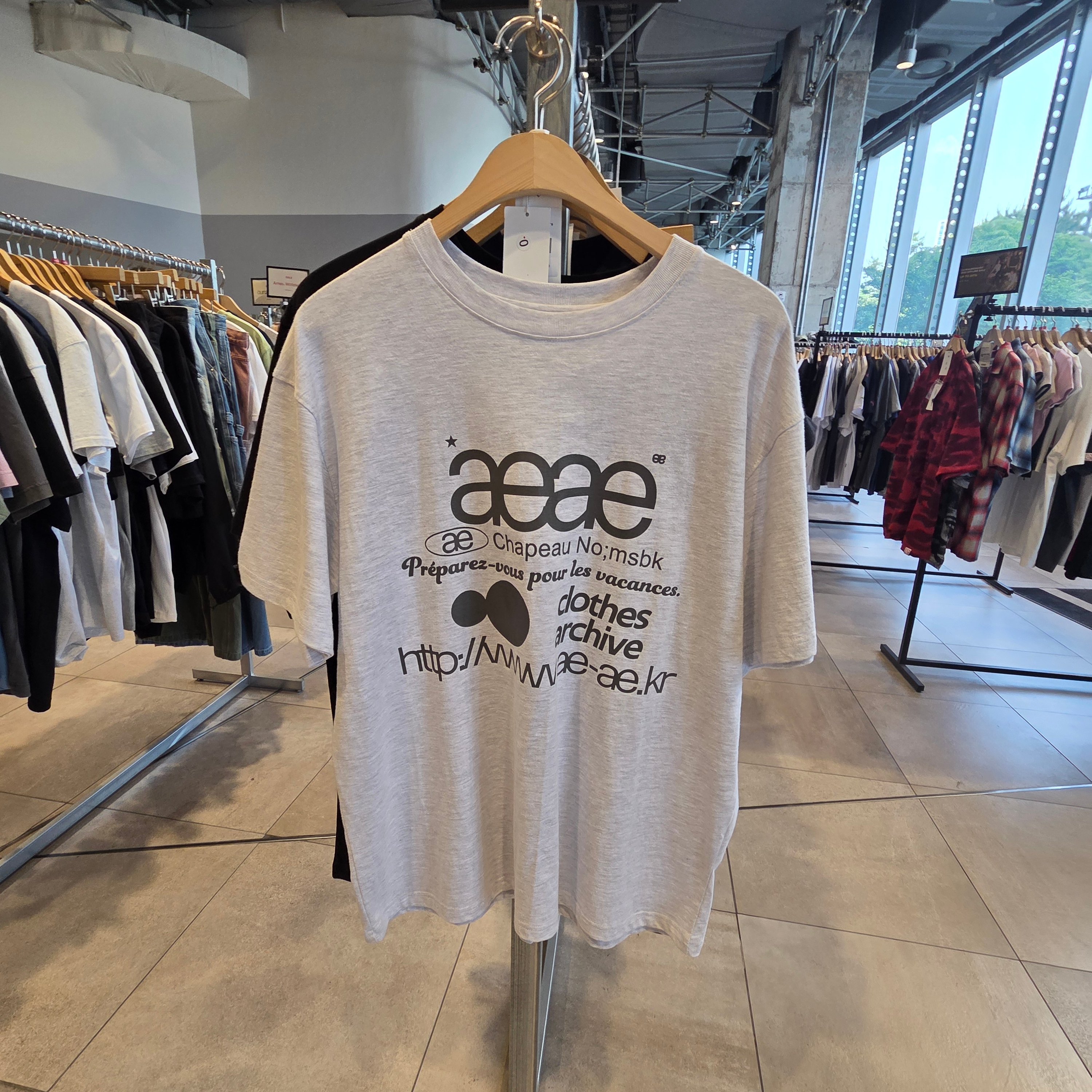 AEAE Web Logo T-Shirts Light Grey 착용 스타일