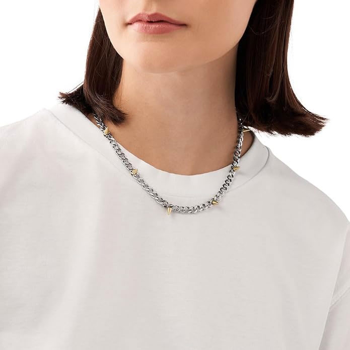 Diesel Dx1454931 Stainless Steel Two-Tone Chain Necklace Silver 착용 스타일