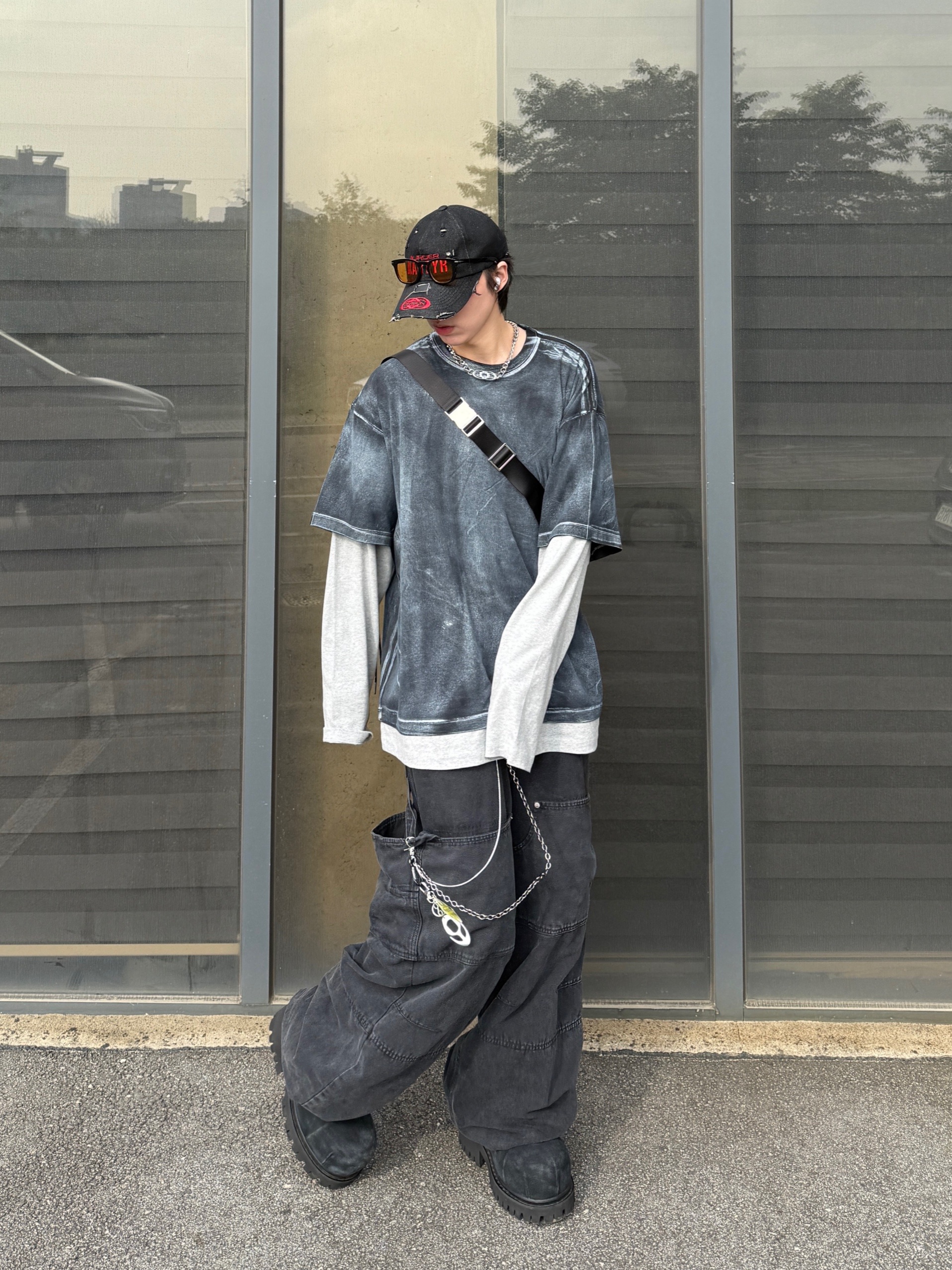 Nonnod Milky washed layered T-Shirt, Civision by CSC Iconic Necklace Silver 착용 스타일 - 3
