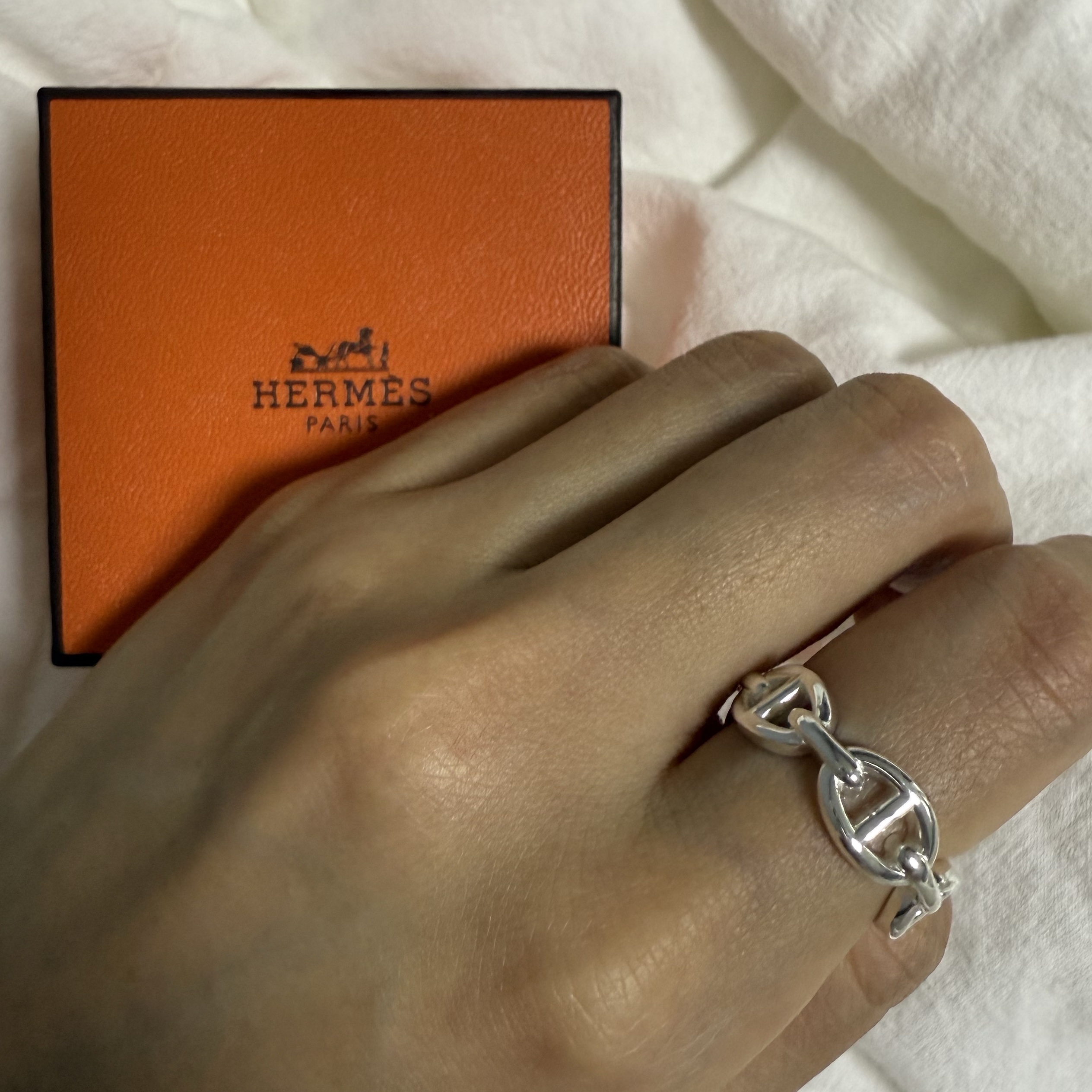 (W) Hermes Small Chaine D'Ancre Enchainee Ring Sterling Silver 착용 스타일