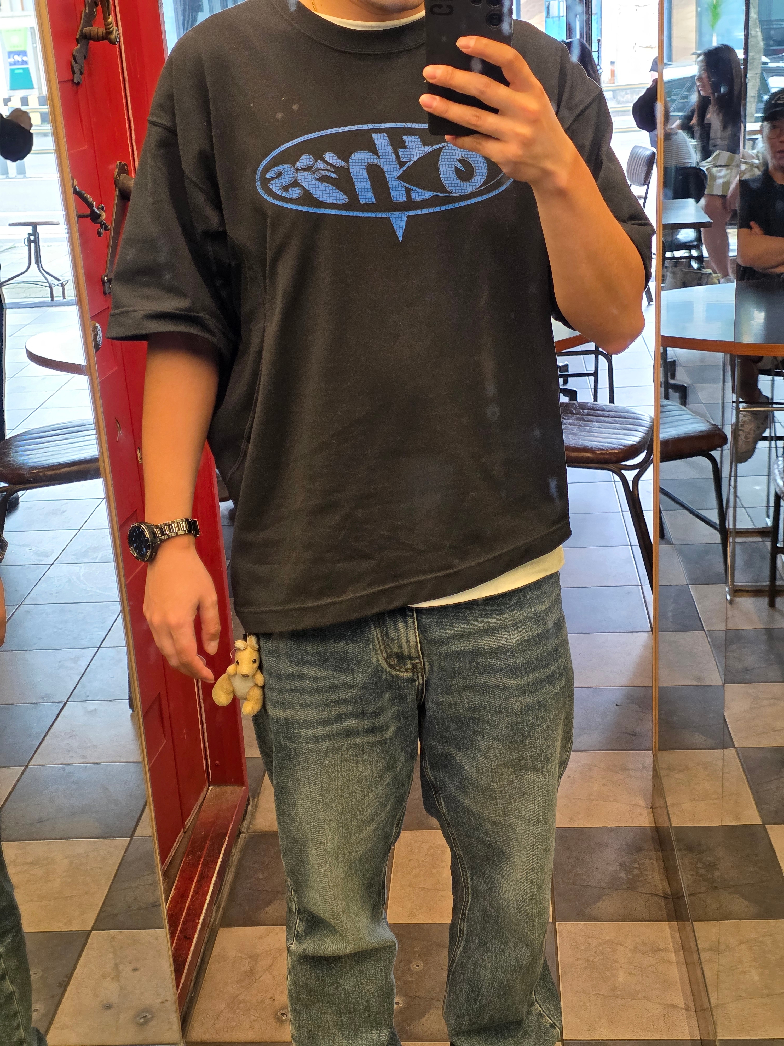 Nike x Off-White NRG T-Shirt Black - Asia, New Balance 740v2 Black Silver Metallic 착용 스타일 - 3