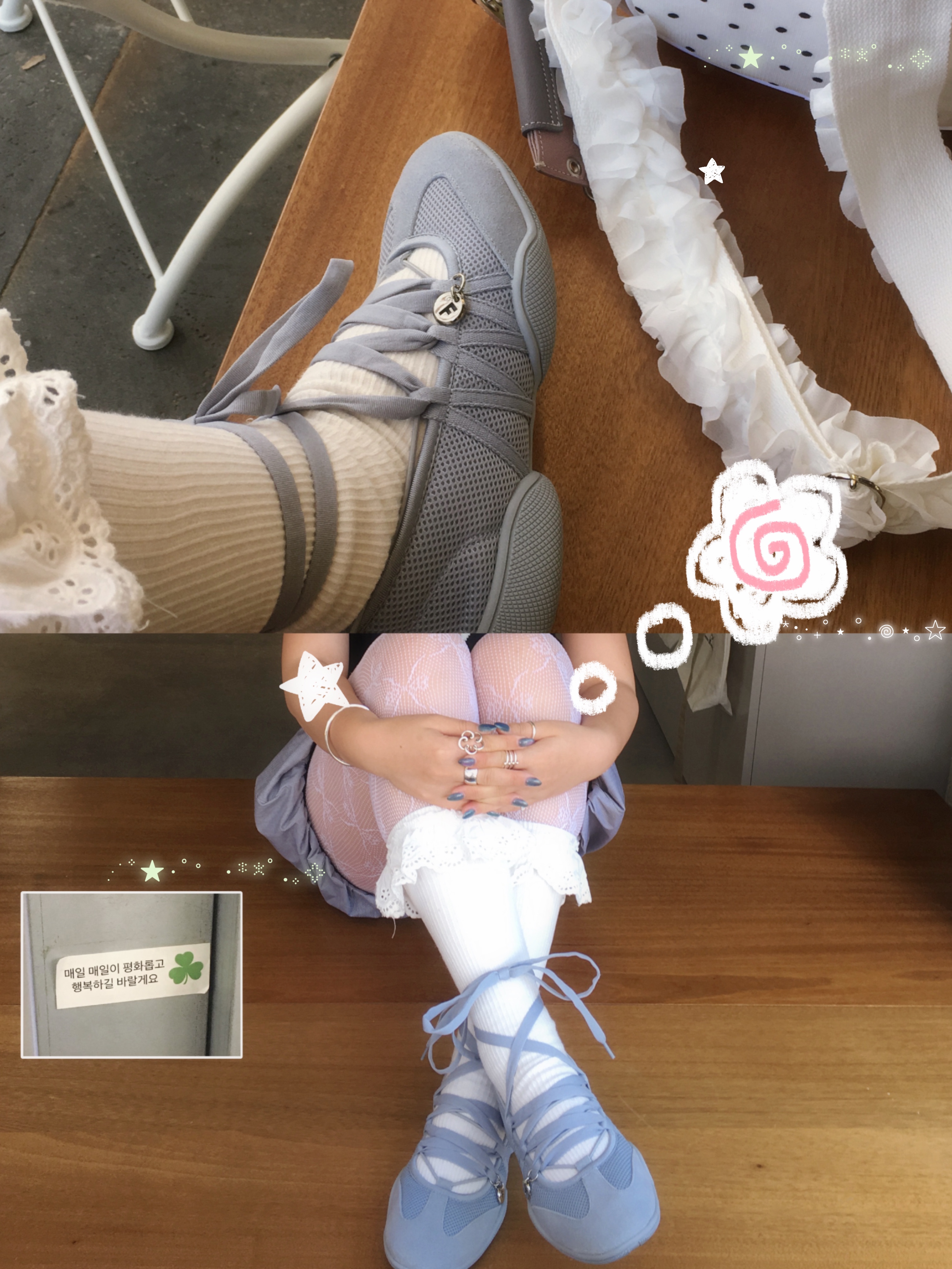 Suecomma Bonnie Fev Mary Jane Sneakers Blue 착용 스타일