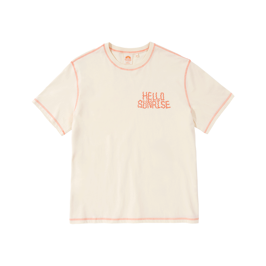 헬로선라이즈 두들 타이포 스티치 티 크림(Hello Sunrise Doodle Typo Stitch Tee Cream)