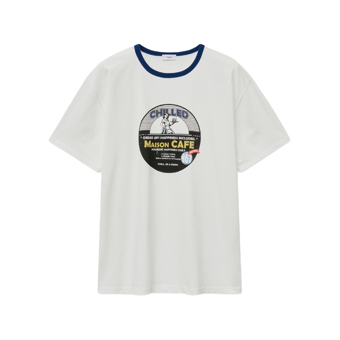 TNTS5E214B2 TNGT Maison Cafe Ringer T-Shirt Blue