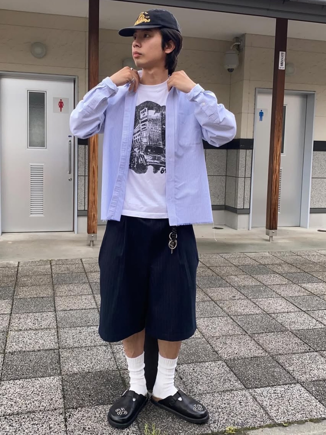 Haleine Cut-Off Cropped Stripe Shirts Blue (WT104), Supreme x Nike Denim Short Black - 24SS 착용 스타일 - 2