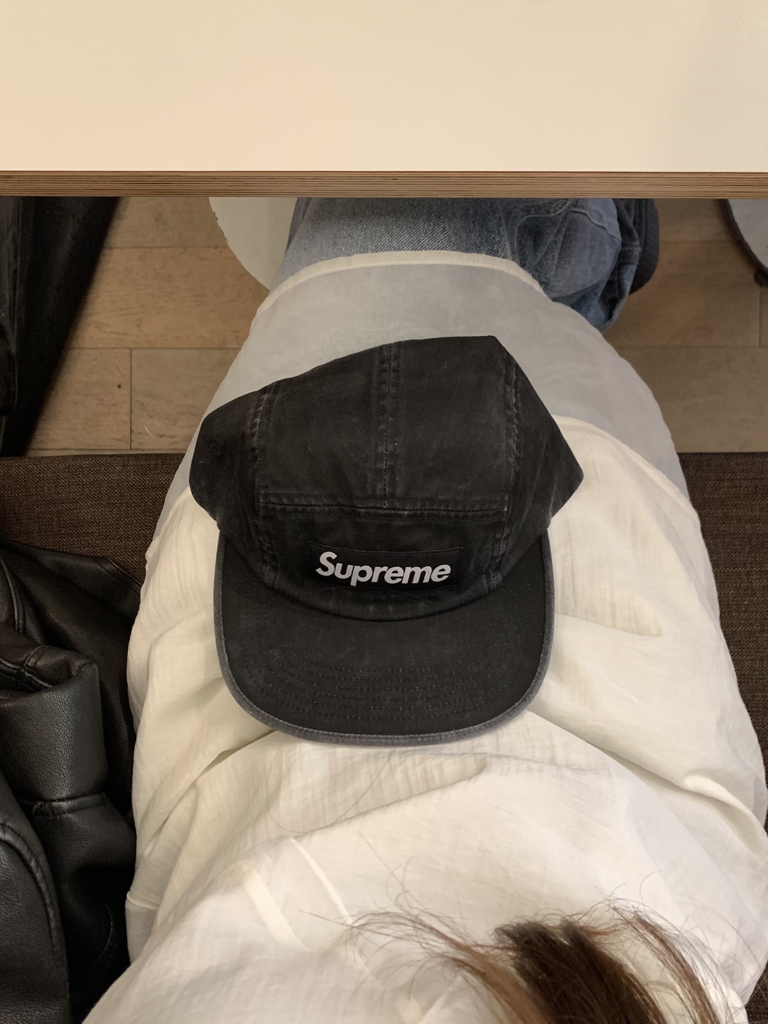 Supreme Washed Chino Twill Camp Cap Black - 25SS 착용 스타일