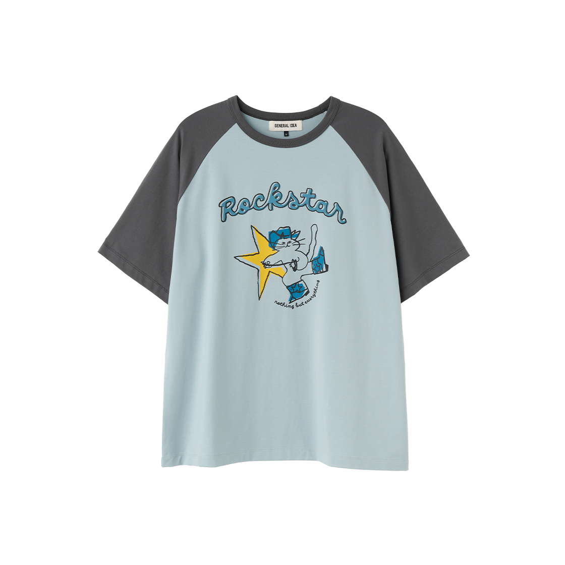 제너럴아이디어 유니섹스 래글런 웨스턴 캣 그래픽 반팔티 라이트 블루(General Idea unisex raglan western cat graphic half t-shirts light blue)