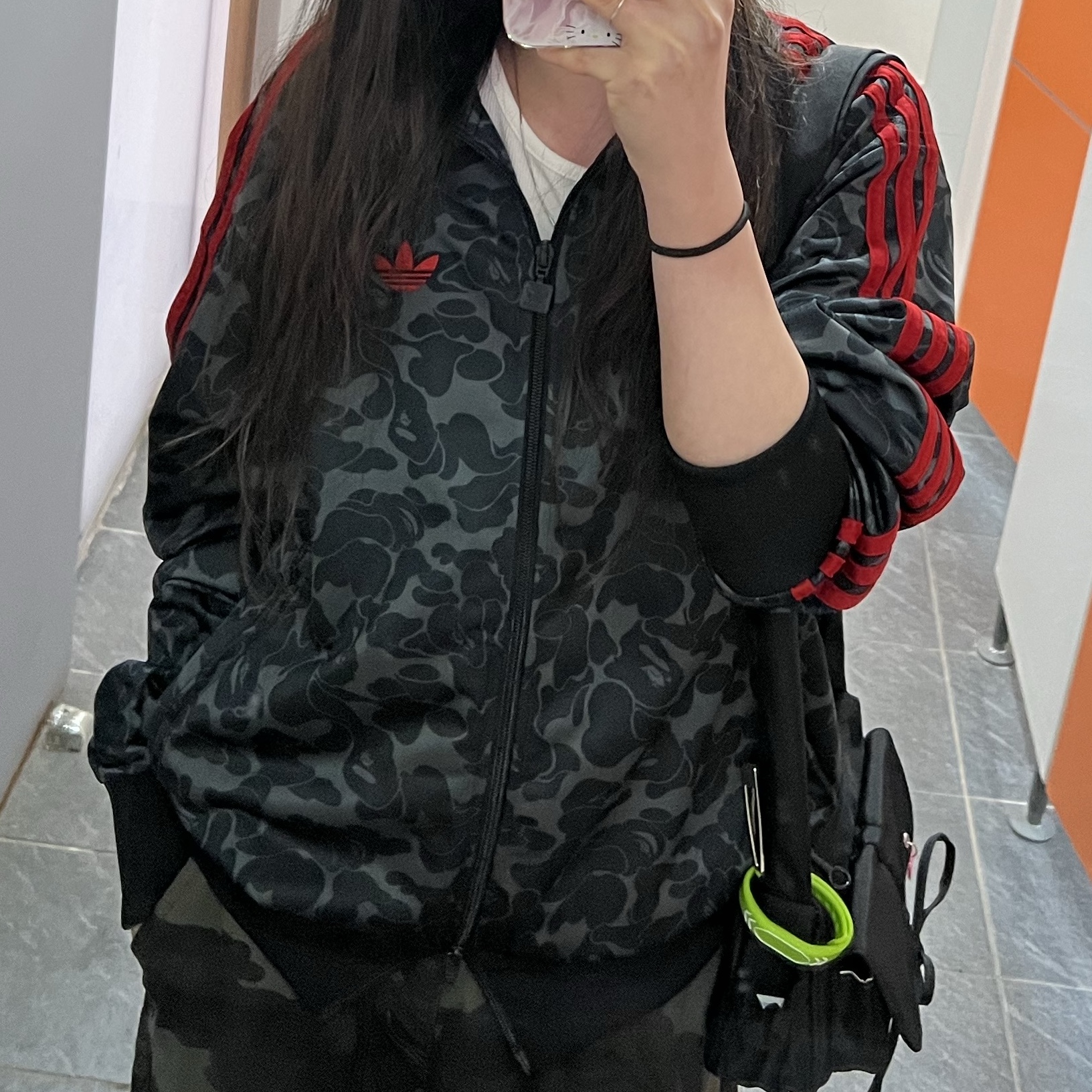 Adidas x BAPE Allover Print Track Top Black - KR Sizing 착용 스타일 - 1