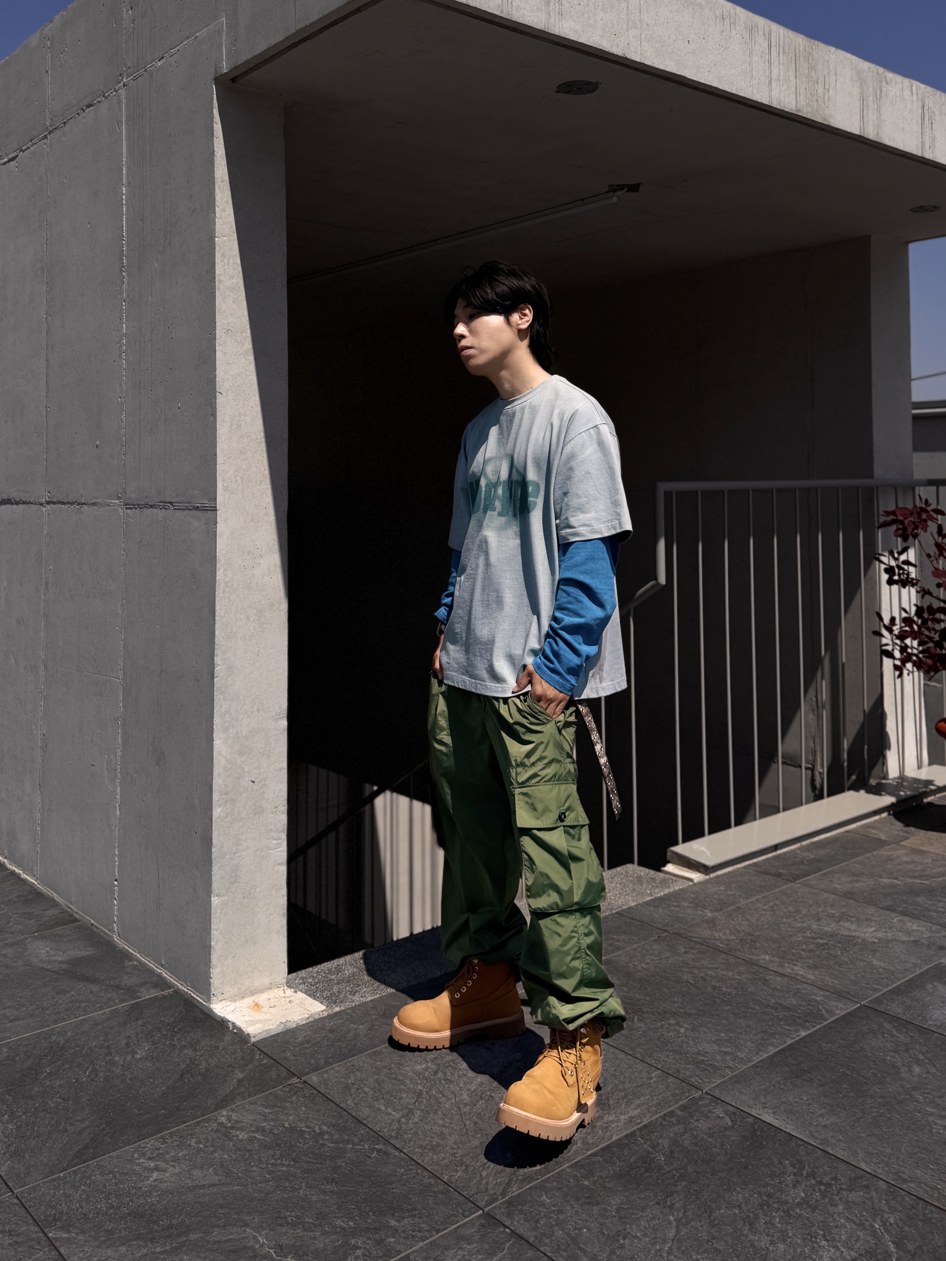 Kinchi x My Name Is Peter Boots - 888 (a) Yellow, MJD x Kamien Double Hole Belt Oak Brown 착용 스타일 - 4