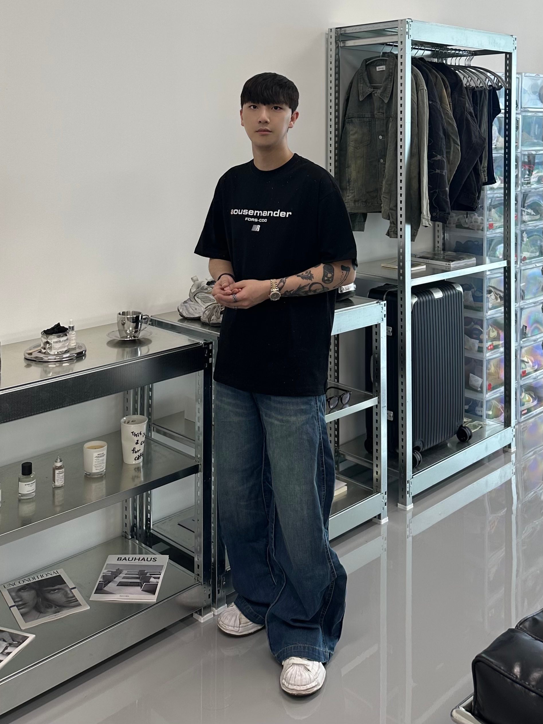 Maison Mihara Yasuhiro Blakey OG Sole Canvas Low-top Sneakers White 착용 스타일