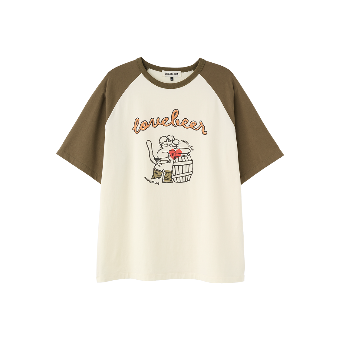 제너럴아이디어 유니섹스 래글런 웨스턴 캣 그래픽 반팔티 크림(General Idea unisex raglan western cat graphic half t-shirts cream)