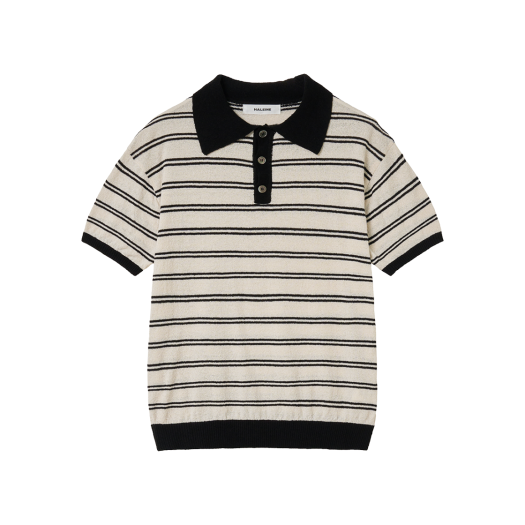 WT210 Haleine Striped Boucle Polo Knit Cream Black