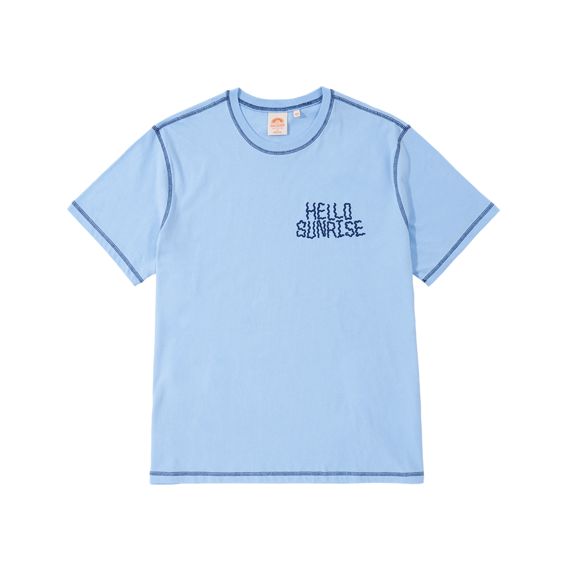 헬로선라이즈 두들 타이포 스티치 티 스카이 블루(Hello Sunrise Doodle Typo Stitch Tee Sky Blue)