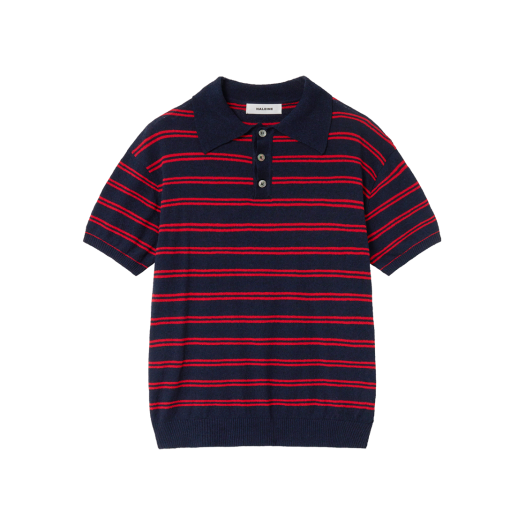 WT211 Haleine Striped Boucle Polo Knit Navy Red