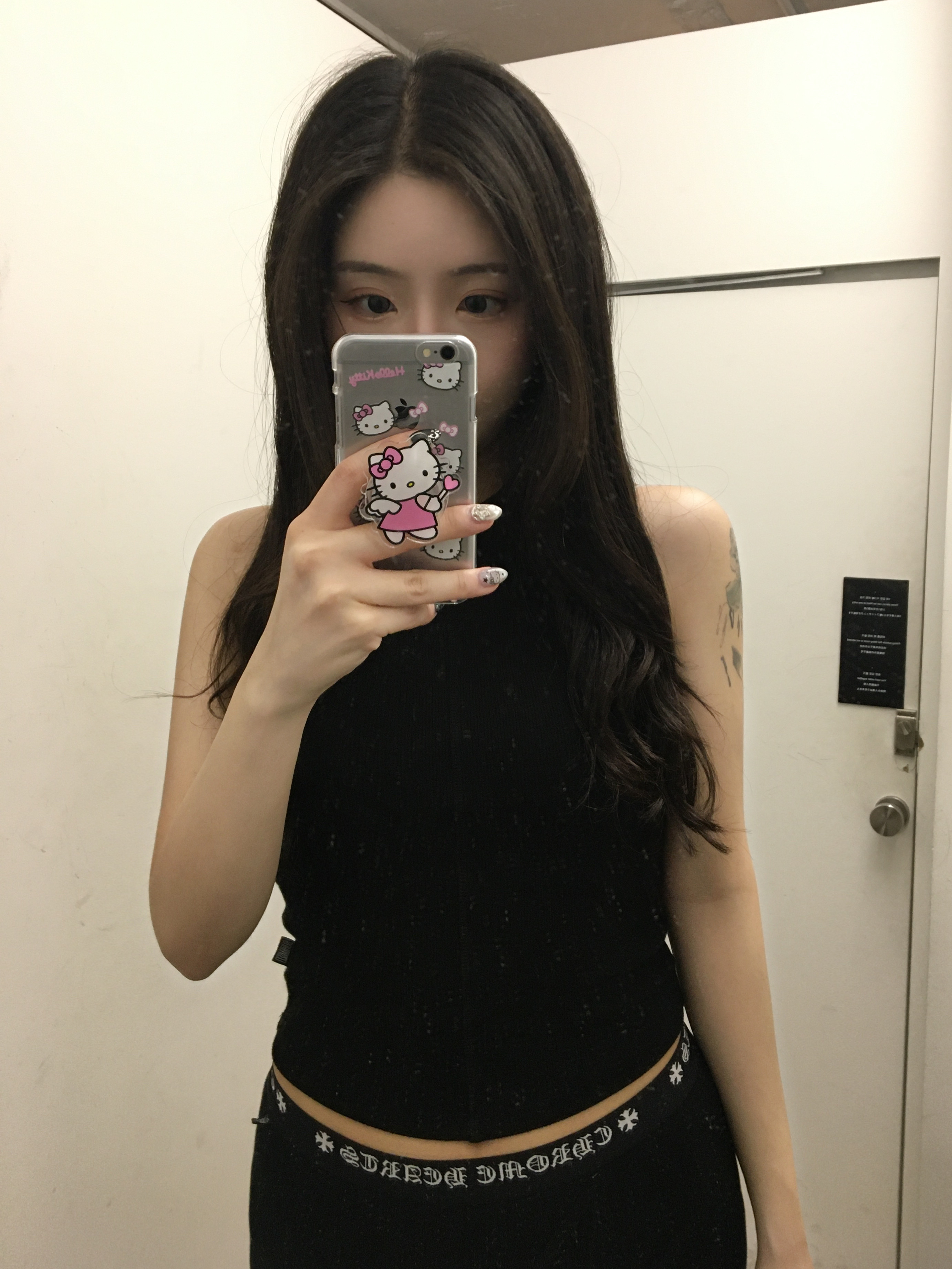 (W) Bohemian Seoul Basic Sleeveless Crop Top Black, Chrome Hearts Boxer Brief Black 착용 스타일