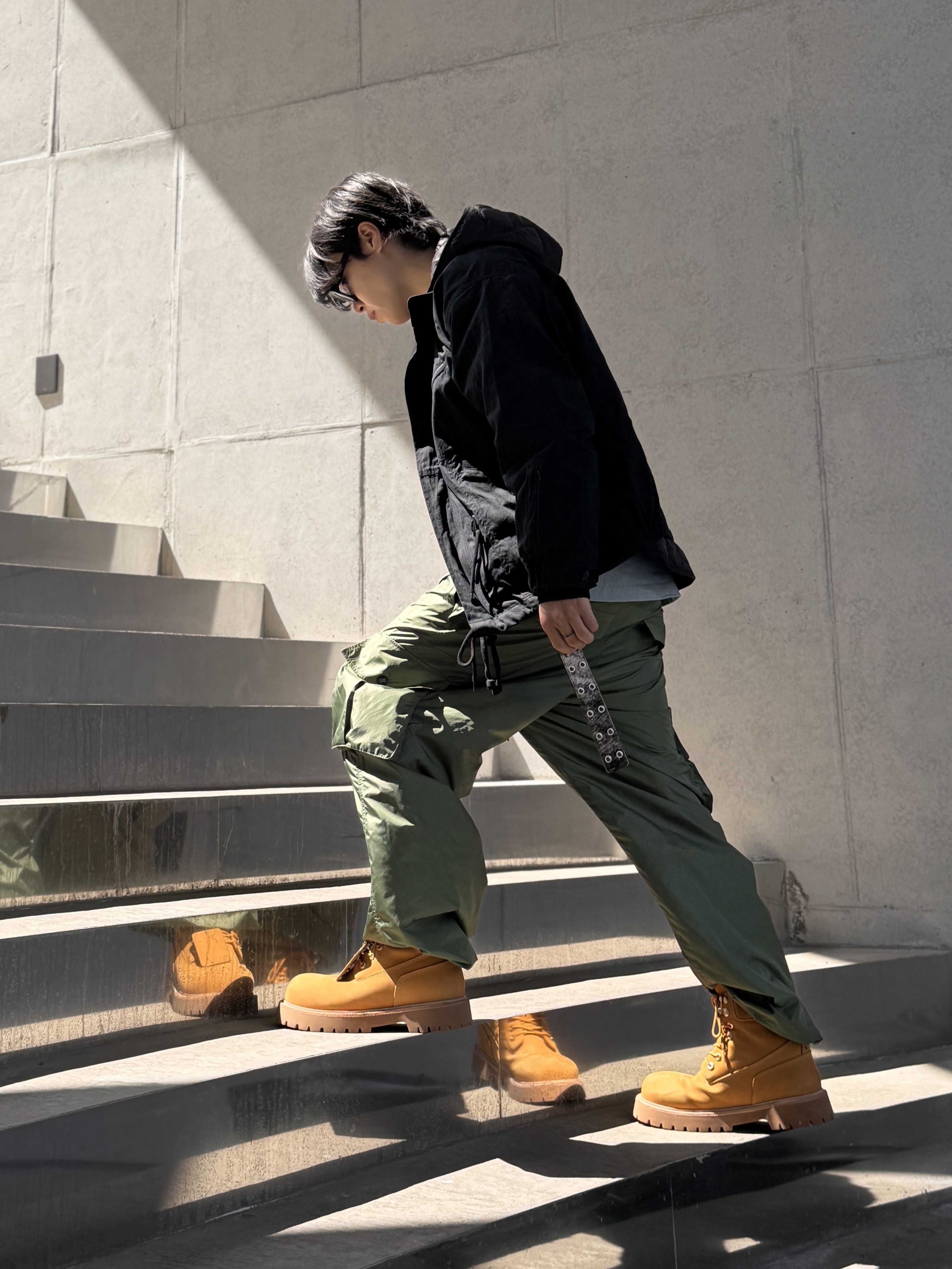 Kinchi x My Name Is Peter Boots - 888 (a) Yellow, MJD x Kamien Double Hole Belt Oak Brown 착용 스타일 - 1