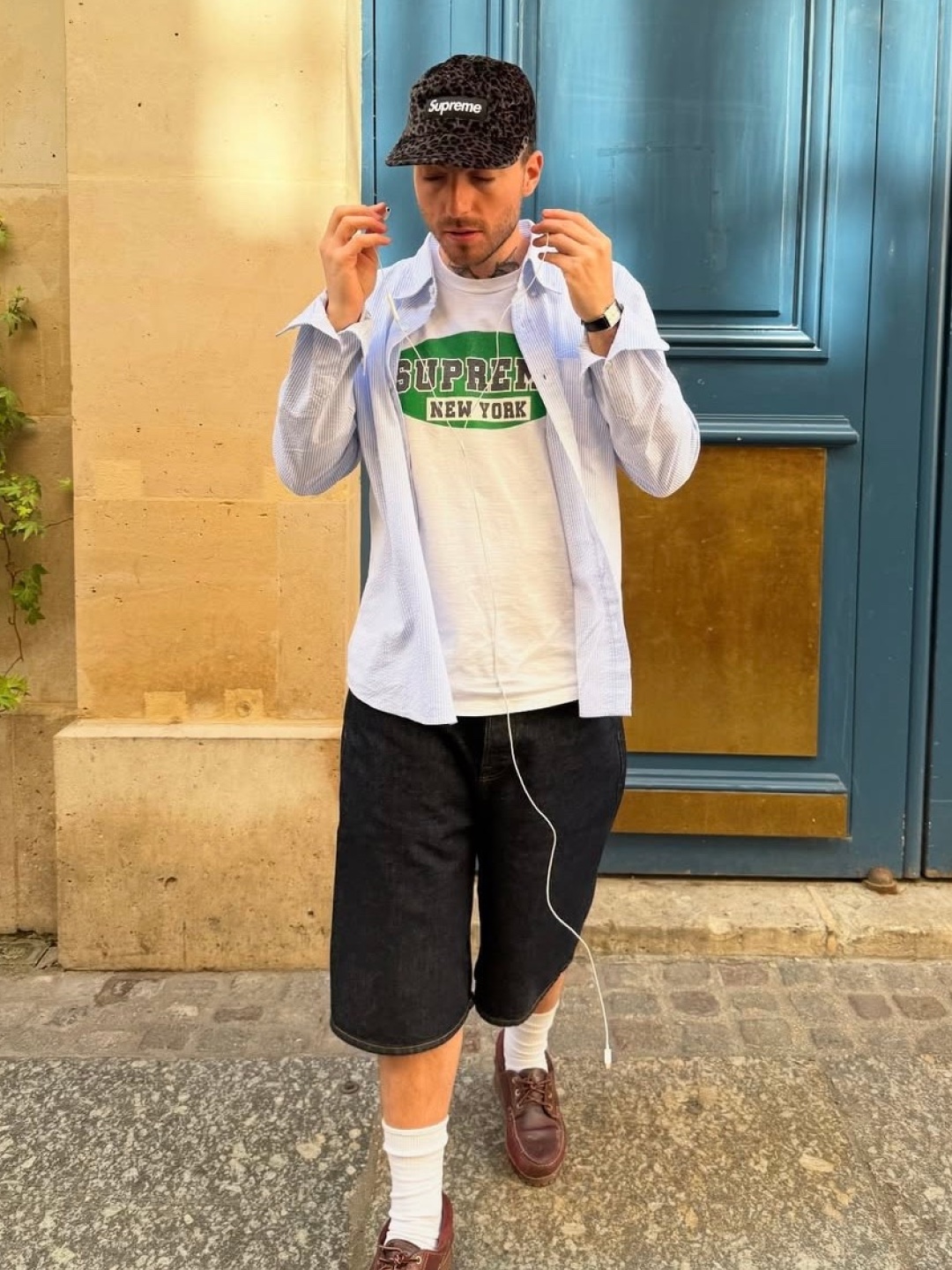Haleine Cut-Off Cropped Stripe Shirts Blue (WT104), Supreme x Nike Denim Short Black - 24SS 착용 스타일 - 5