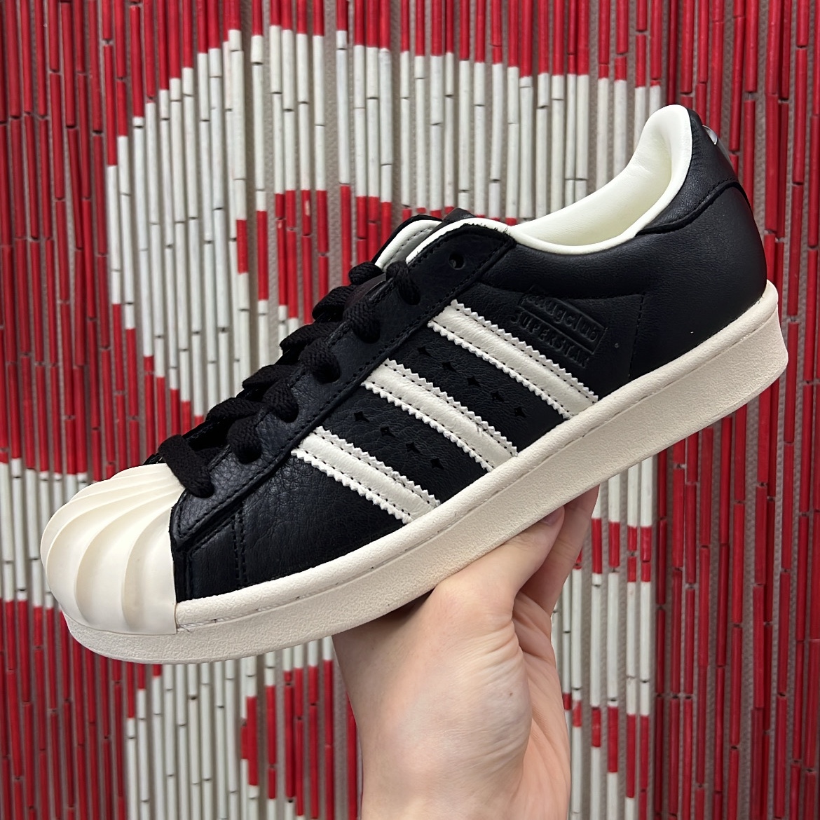 Adidas x Thug Club Superstar Vintage Core Black Cream White 착용 스타일