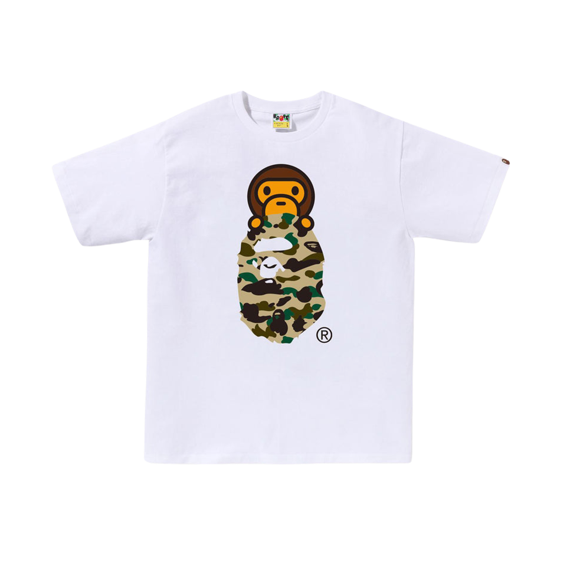 베이프 퍼스트 카모 마일로 온 에이프 헤드 티셔츠 화이트 옐로우(BAPE 1st Camo Milo on Ape Head T-Shirt White Yellow)